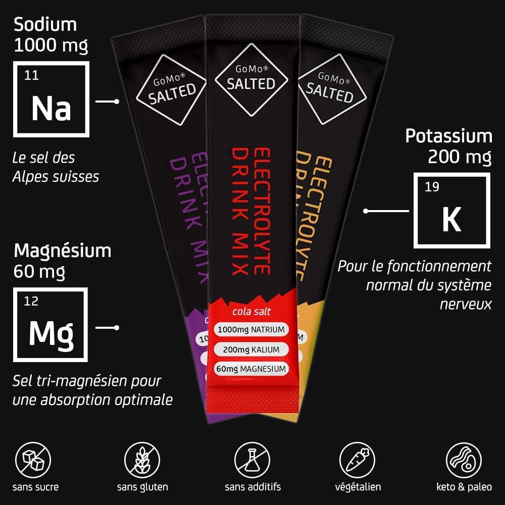 imageGoMo SALTED Hydration Aid Electrolytes sans sucre Amlioration de labsorption de leau ampamp hydratation rapide 30 portions de poudre dlectrolytes avec du sel des Alpes suisses Got mixte