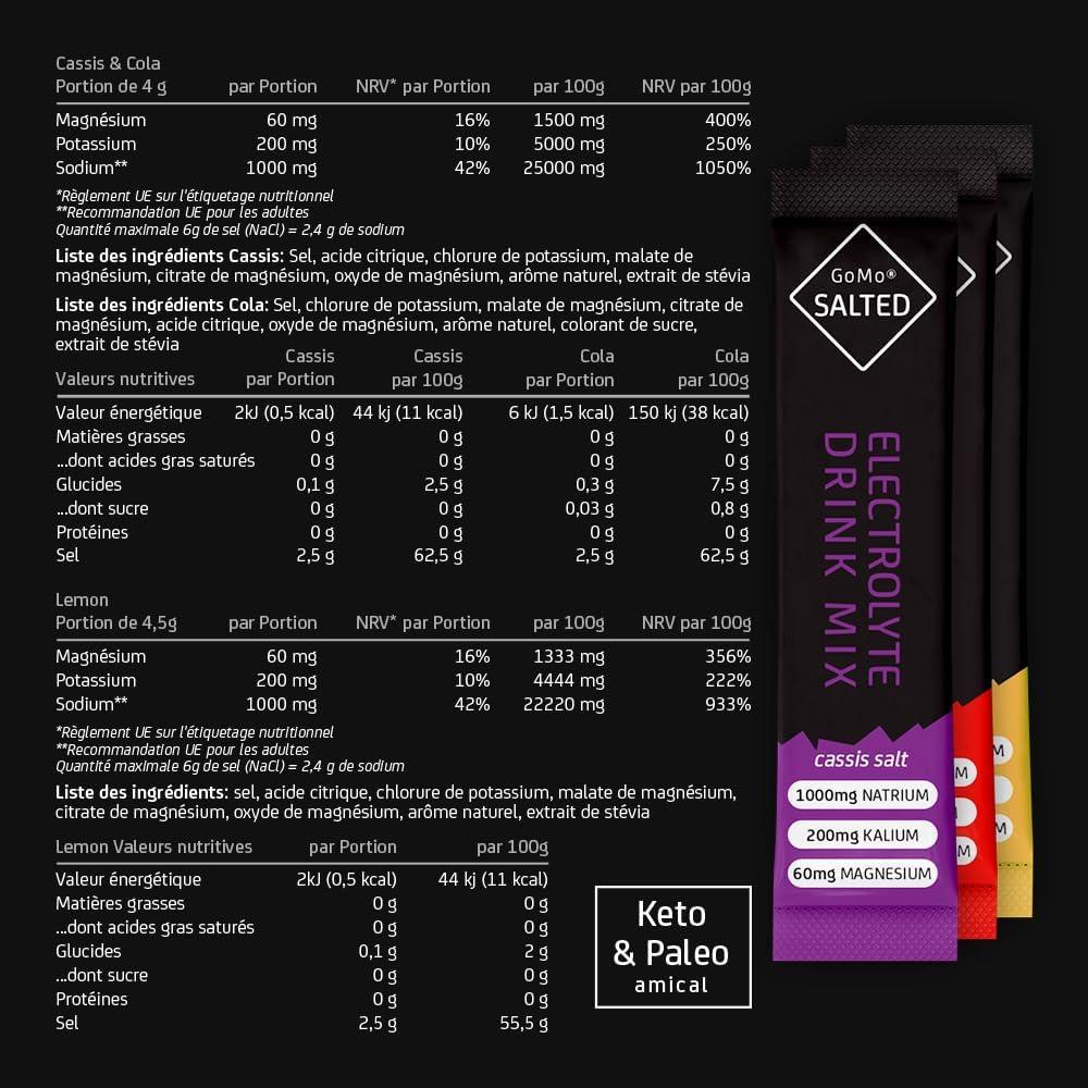 imageGoMo SALTED Hydration Aid Electrolytes sans sucre Amlioration de labsorption de leau ampamp hydratation rapide 30 portions de poudre dlectrolytes avec du sel des Alpes suisses Got mixte