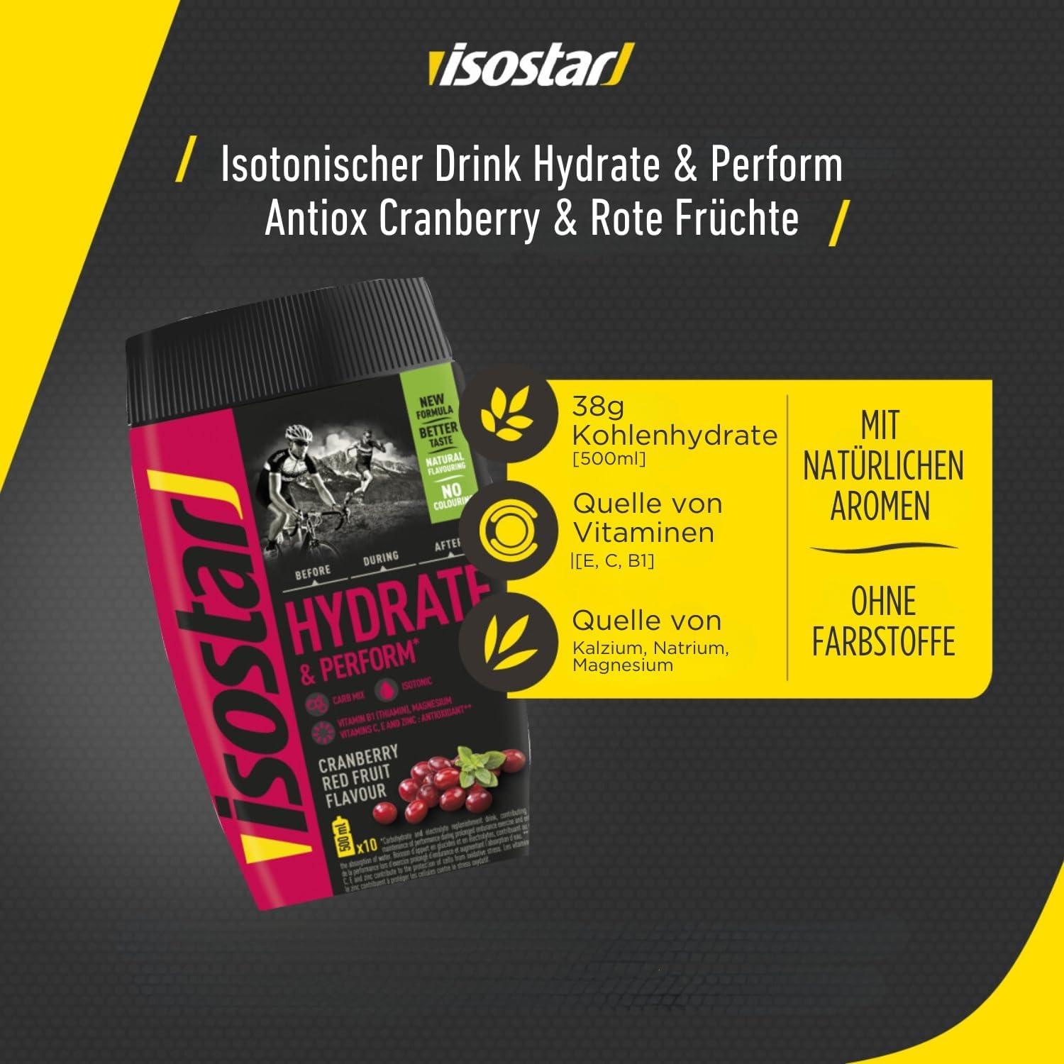 imageIsostar Hydrate ampamp Perform Cranberry Fruits Rouges Poudre Boisson Isotonique Sport Boisson nergtique Avec lectrolytes Source De Vitamine C Running Vlo ampamp Trail 10 Doses Pour 5 Litres 400gRouge