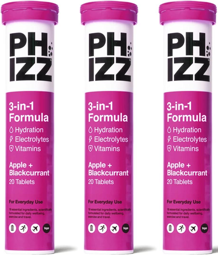 imagePhizz Electrolytes Multivitamines ampamp Comprims dhydratation 60 comprims de rhydratation effervescents 18 vitamines et minraux vitamine C vgane vgtarien et hypocalorique Pomme ampamp CassisPomme Cassis