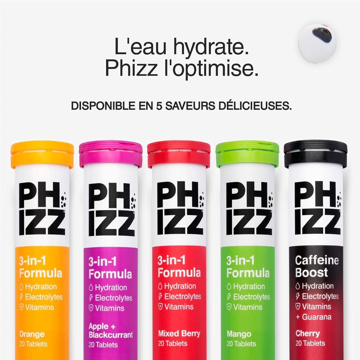 imagePhizz Electrolytes Multivitamines ampamp Comprims dhydratation 60 comprims de rhydratation effervescents 18 vitamines et minraux vitamine C vgane vgtarien et hypocalorique Pomme ampamp CassisBaies Mlanges