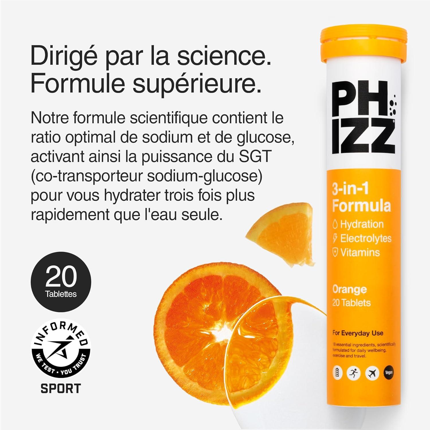 imagePhizz Electrolytes Multivitamines ampamp Comprims dhydratation 60 comprims de rhydratation effervescents 18 vitamines et minraux vitamine C vgane vgtarien et hypocalorique Pomme ampamp CassisOrange