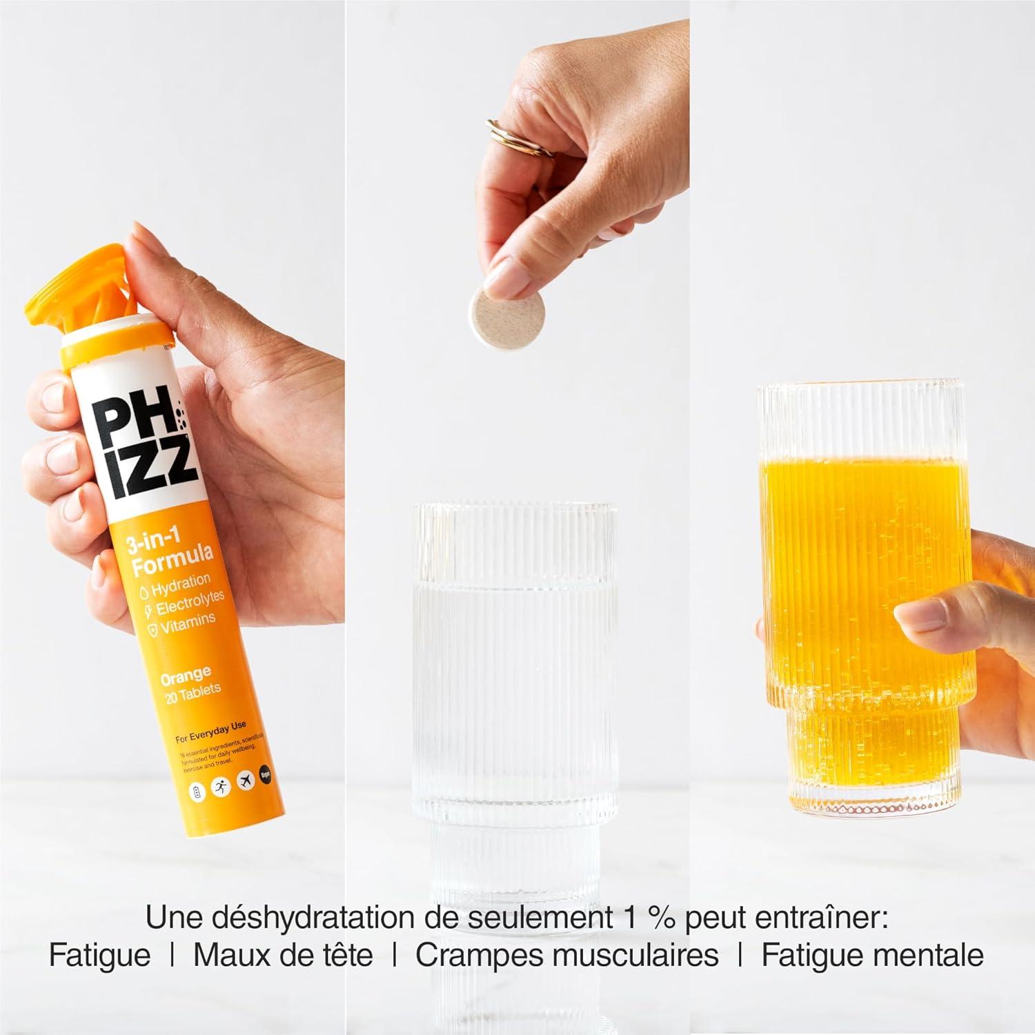 imagePhizz Electrolytes Multivitamines ampamp Comprims dhydratation 60 comprims de rhydratation effervescents 18 vitamines et minraux vitamine C vgane vgtarien et hypocalorique Pomme ampamp CassisOrange