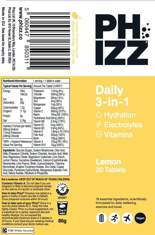 imagePhizz Electrolytes Multivitamines ampamp Comprims dhydratation 60 comprims de rhydratation effervescents 18 vitamines et minraux vitamine C vgane vgtarien et hypocalorique Pomme ampamp CassisCitron
