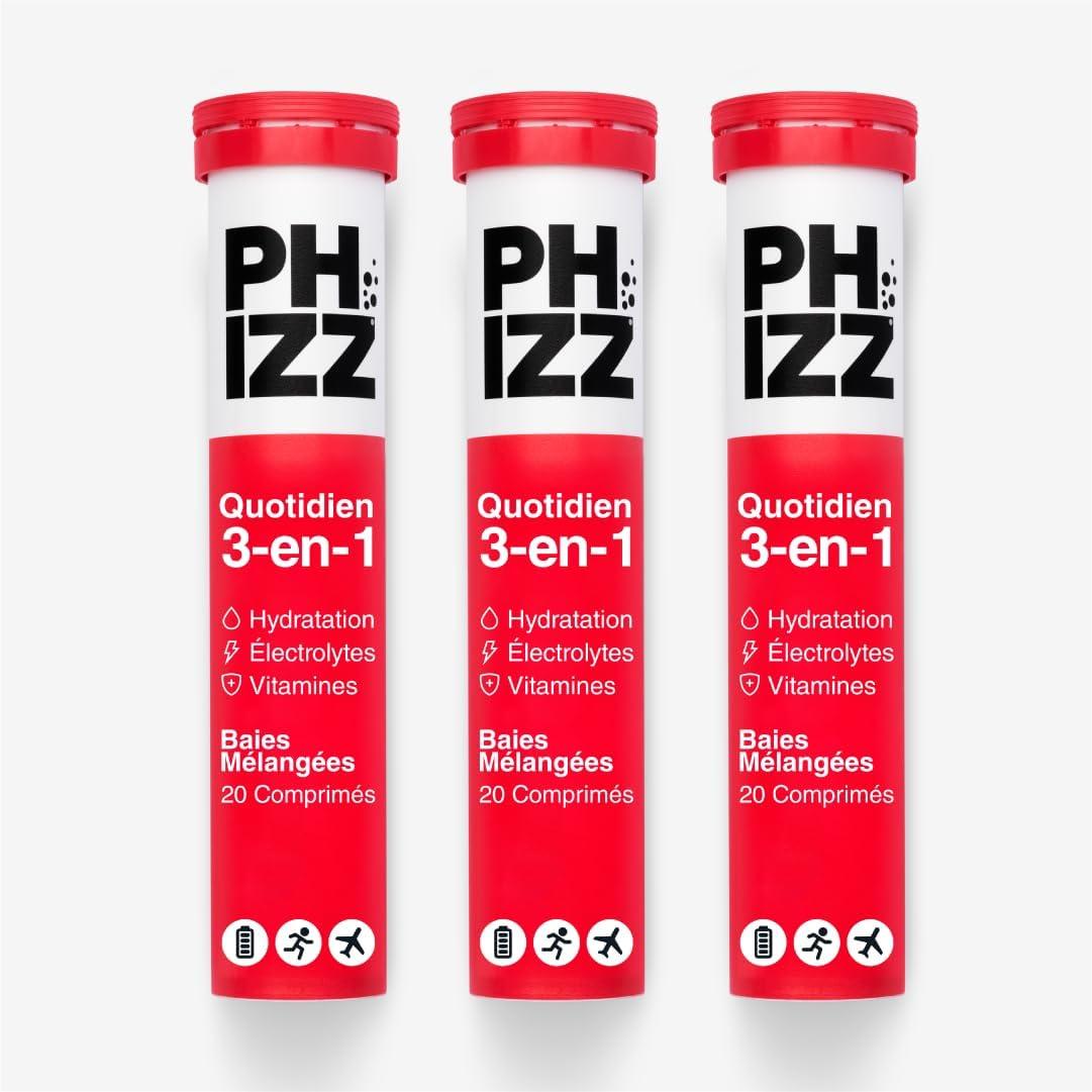 imagePhizz Electrolytes Multivitamines ampamp Comprims dhydratation 60 comprims de rhydratation effervescents 18 vitamines et minraux vitamine C vgane vgtarien et hypocalorique Pomme ampamp CassisBaies Mlanges