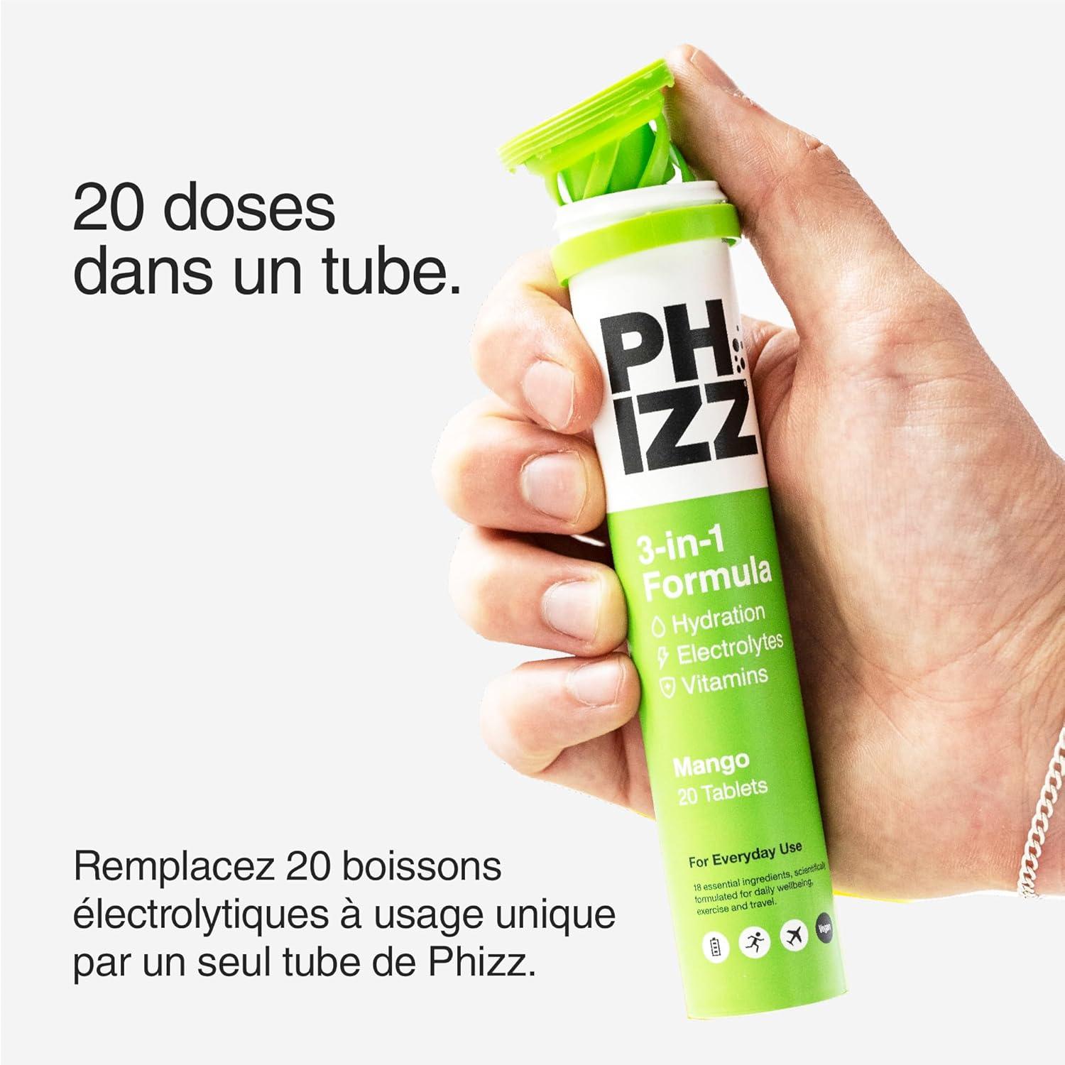 imagePhizz Electrolytes Multivitamines ampamp Comprims dhydratation 60 comprims de rhydratation effervescents 18 vitamines et minraux vitamine C vgane vgtarien et hypocalorique Pomme ampamp CassisMangue