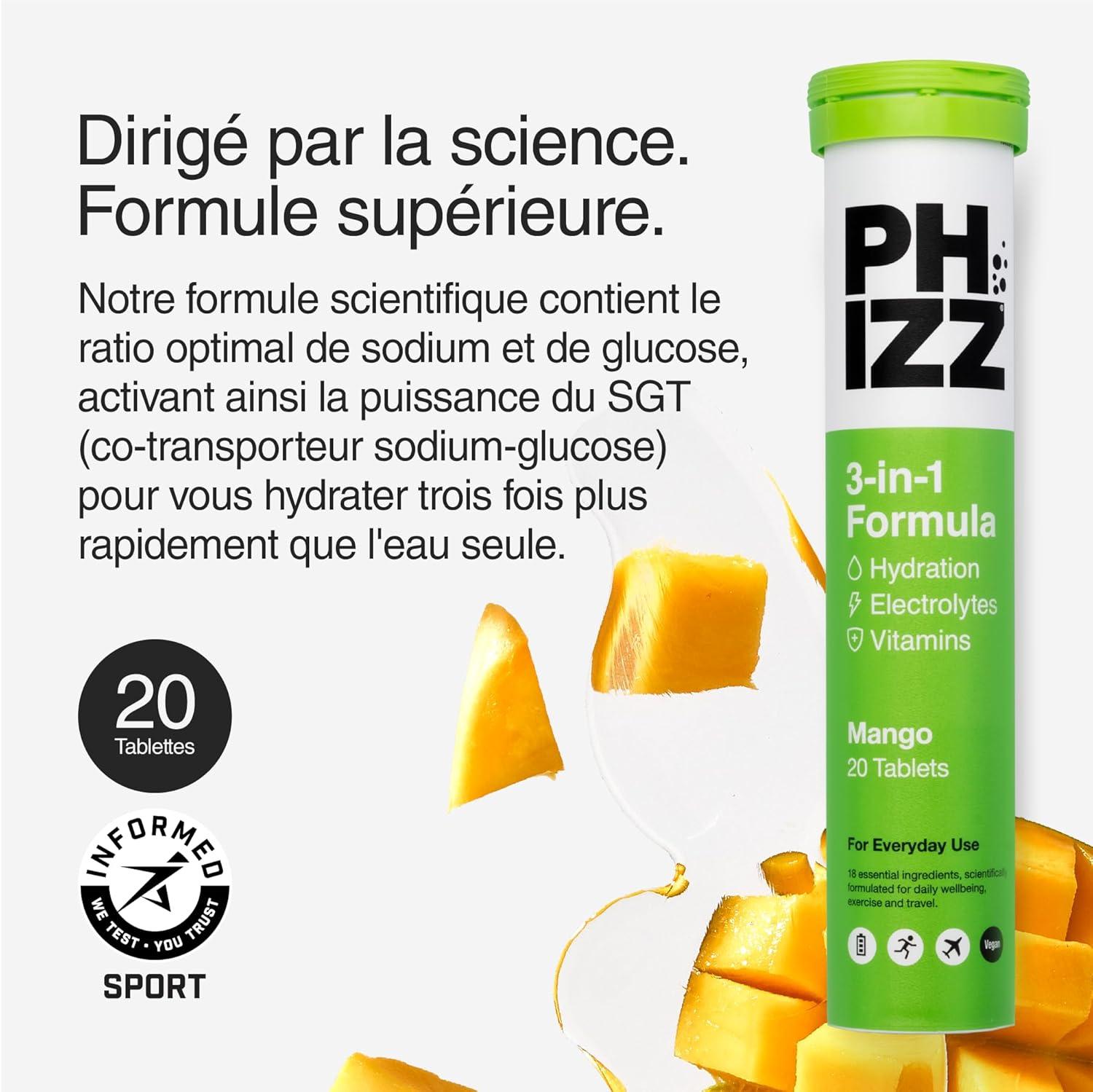 imagePhizz Electrolytes Multivitamines ampamp Comprims dhydratation 60 comprims de rhydratation effervescents 18 vitamines et minraux vitamine C vgane vgtarien et hypocalorique Pomme ampamp CassisMangue