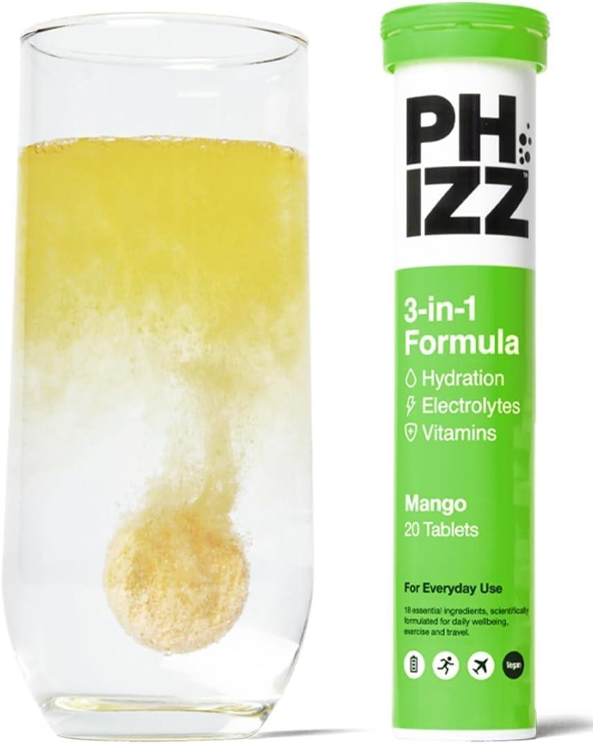 imagePhizz Electrolytes Multivitamines ampamp Comprims dhydratation 60 comprims de rhydratation effervescents 18 vitamines et minraux vitamine C vgane vgtarien et hypocalorique Pomme ampamp CassisMangue