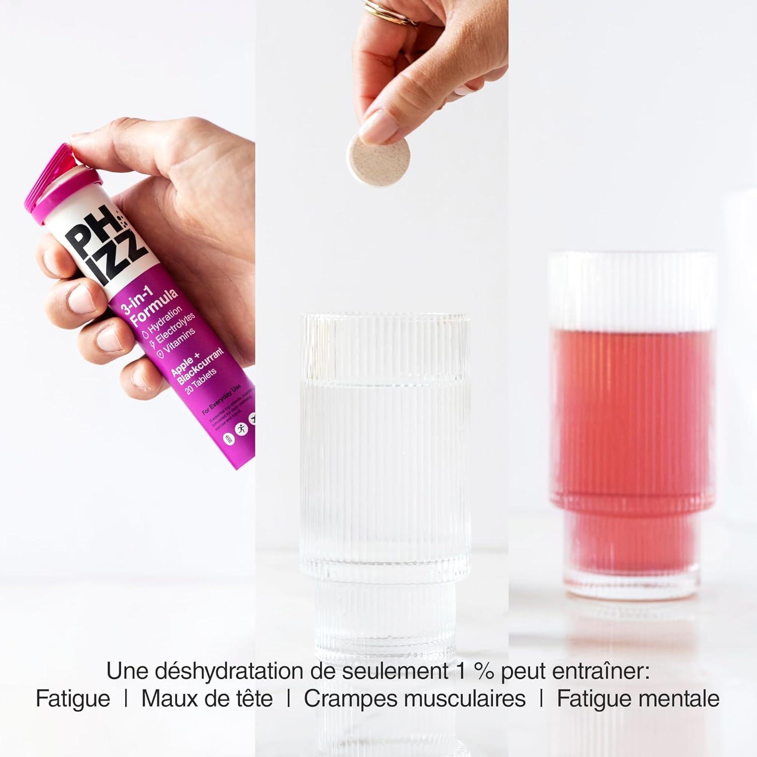 imagePhizz Electrolytes Multivitamines ampamp Comprims dhydratation 60 comprims de rhydratation effervescents 18 vitamines et minraux vitamine C vgane vgtarien et hypocalorique Pomme ampamp CassisPomme Cassis