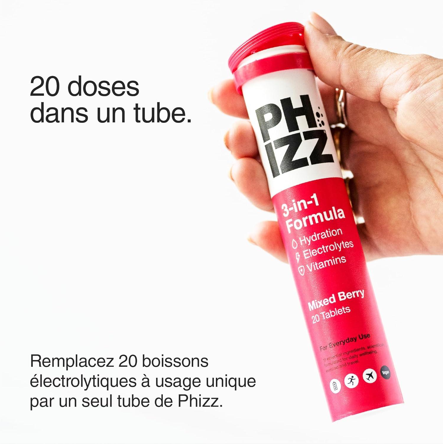 imagePhizz Electrolytes Multivitamines ampamp Comprims dhydratation 60 comprims de rhydratation effervescents 18 vitamines et minraux vitamine C vgane vgtarien et hypocalorique Pomme ampamp CassisBaies Mlanges
