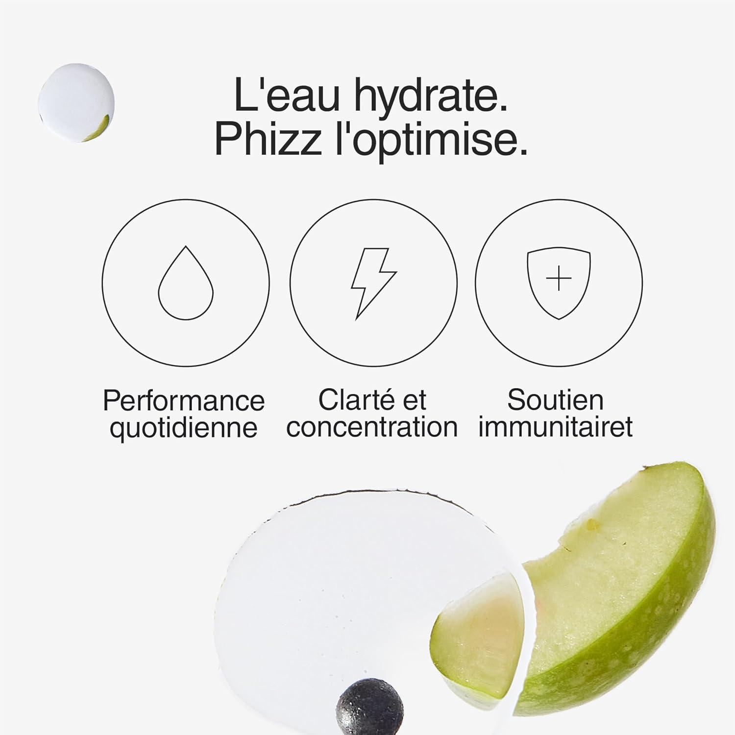 imagePhizz Electrolytes Multivitamines ampamp Comprims dhydratation 60 comprims de rhydratation effervescents 18 vitamines et minraux vitamine C vgane vgtarien et hypocalorique Pomme ampamp CassisPomme Cassis