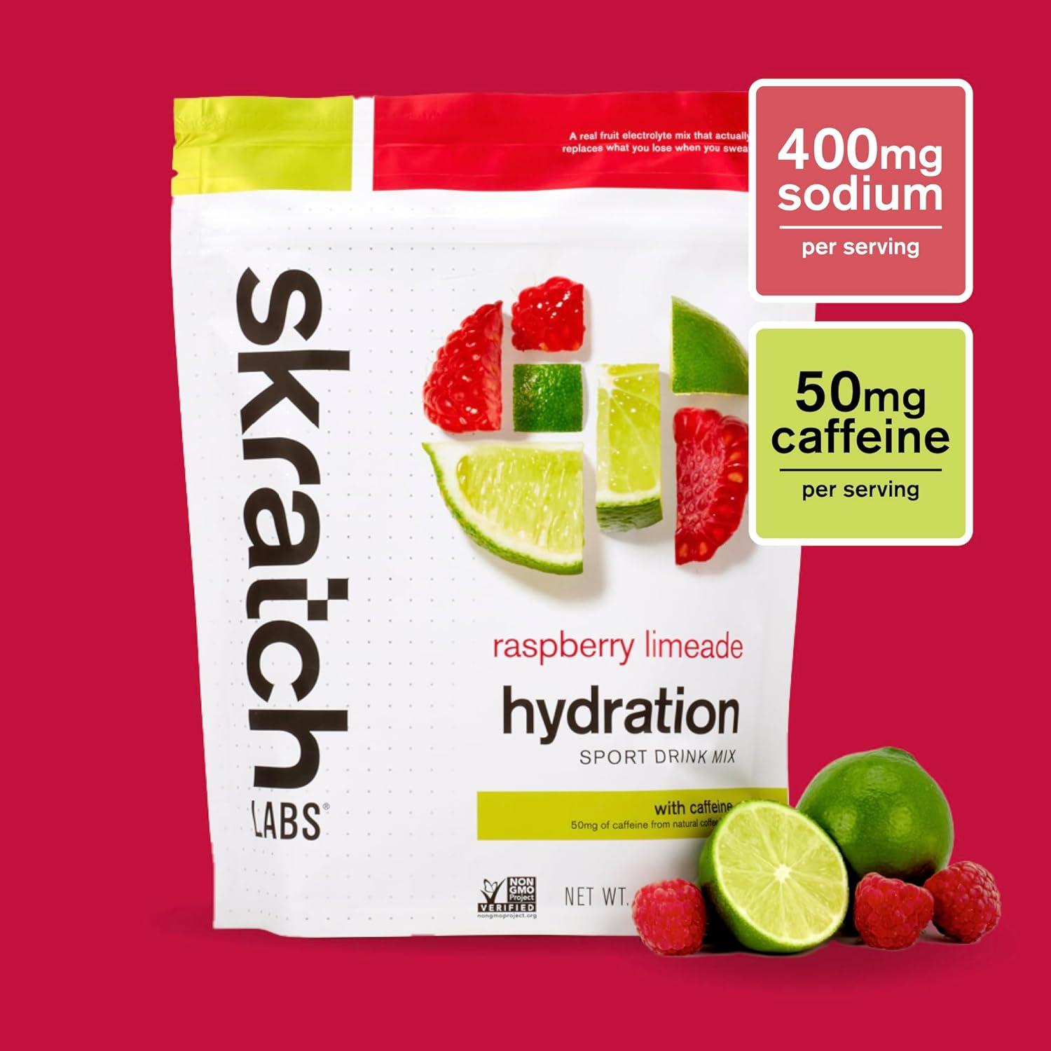 imageSKRATCH LABS Hydration 440g Poudre dlectrolytes Sport Drink Mix Raspberry Limeade Limonade la framboise cafine 20 portions Sans OGM Vegan Kasher