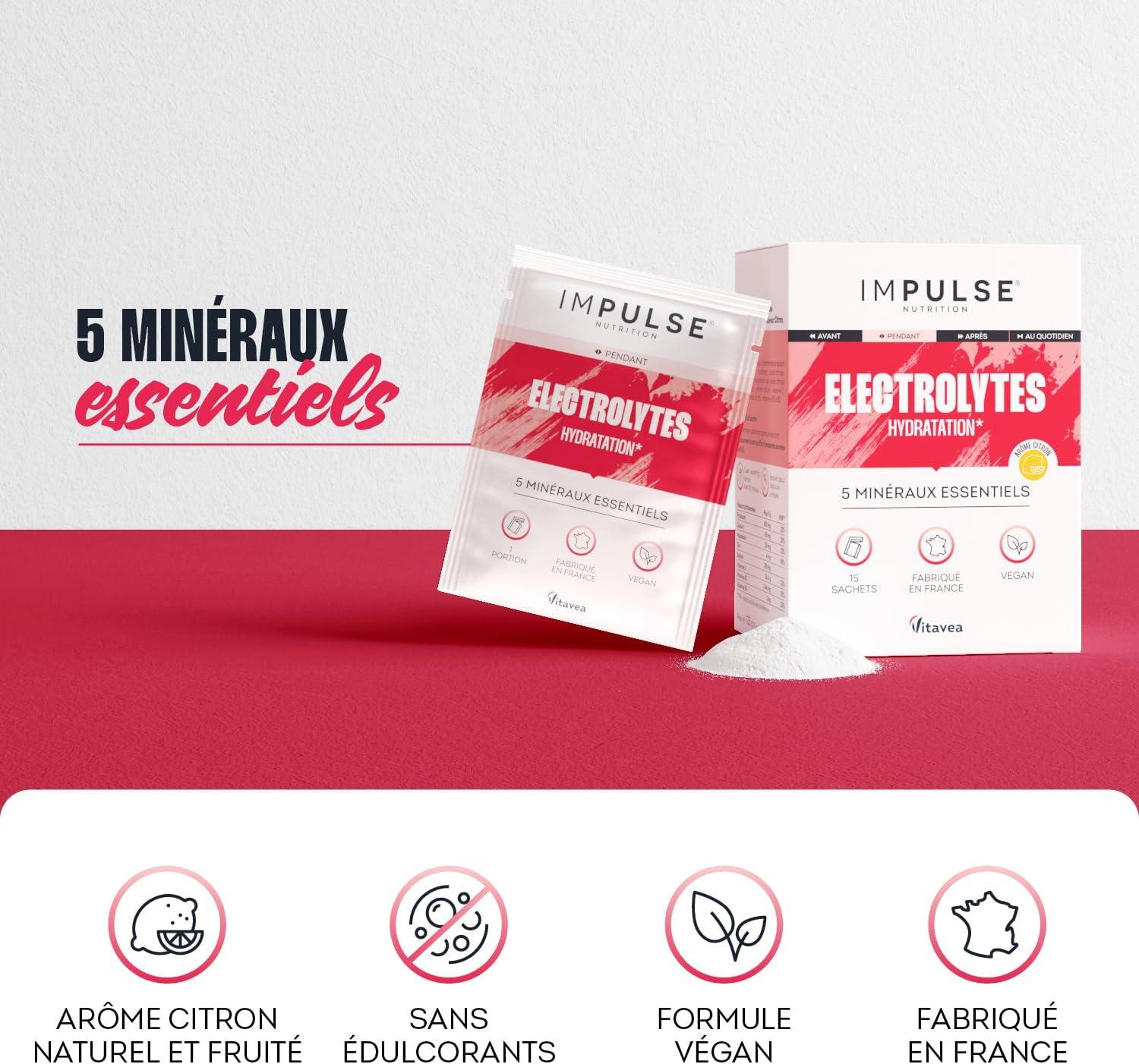 imagelectrolytes Poudre Pche Sodium Potassium Magnsium Calcium Zinc Hydratation nergie et Endurance AntiCrampes Sans dulcorants Sport 15 sachets IMPULSE NUTRITIONCitron