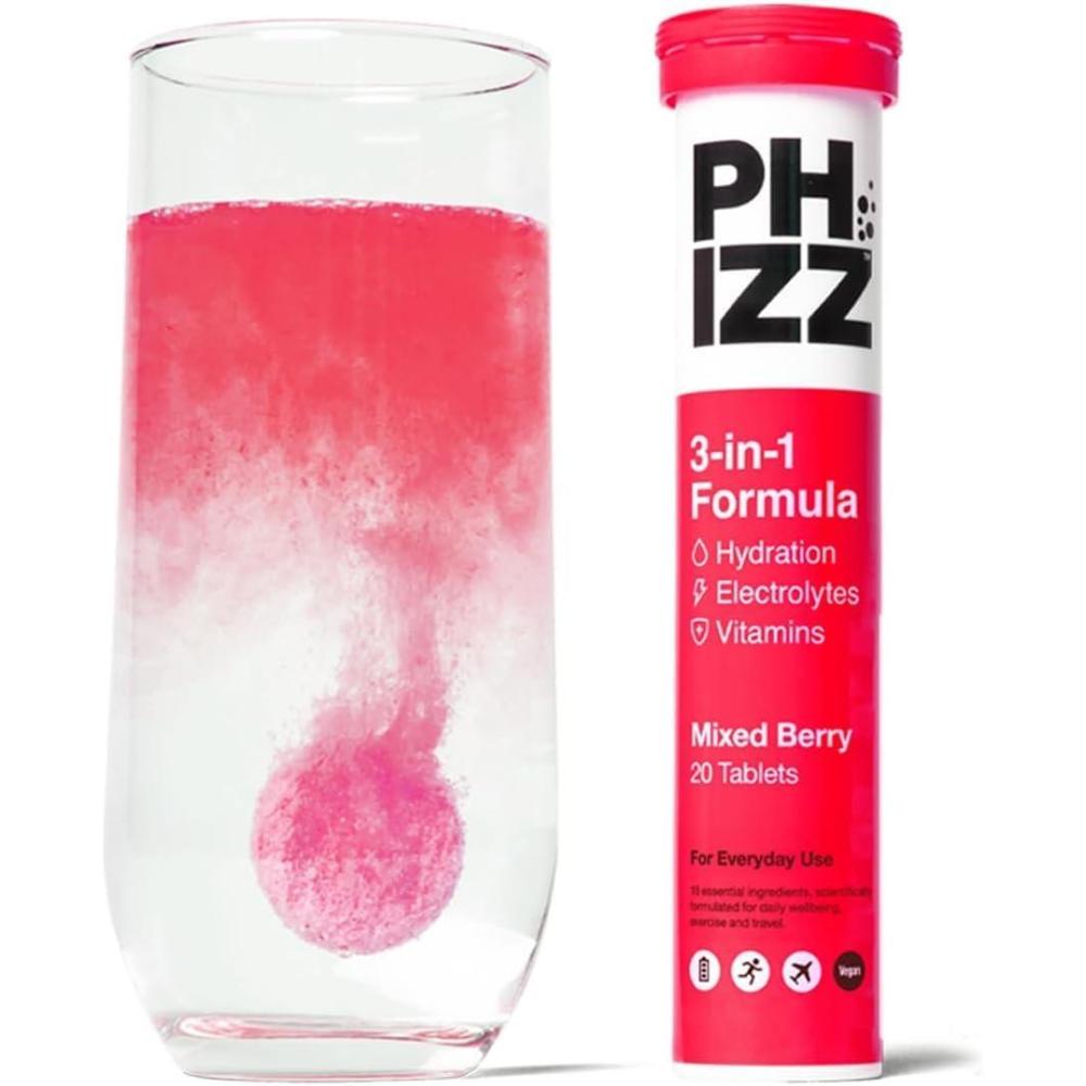 imagePhizz Electrolytes Multivitamines ampamp Comprims dhydratation 60 comprims de rhydratation effervescents 18 vitamines et minraux vitamine C vgane vgtarien et hypocalorique Pomme ampamp CassisBaies Mlanges