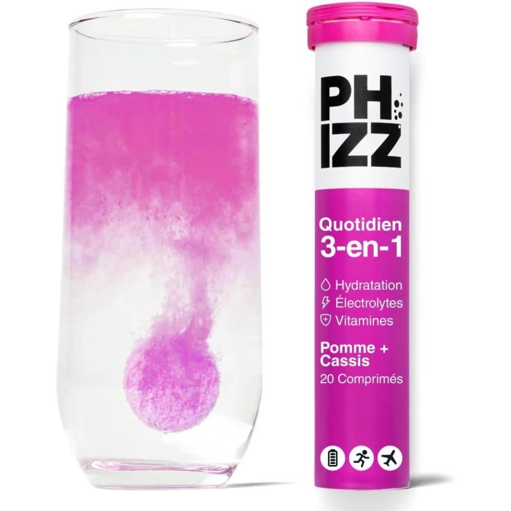 imagePhizz Electrolytes Multivitamines ampamp Comprims dhydratation 60 comprims de rhydratation effervescents 18 vitamines et minraux vitamine C vgane vgtarien et hypocalorique Pomme ampamp CassisPomme Cassis
