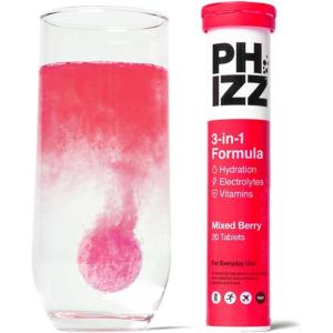 Phizz Electrolytes, Multivitamines & Comprimés d&rsquo;hydratation – 60 comprimés de réhydratation effervescents – 18 vitamines et minéraux, vitamine C, végane, végétarien et hypocalorique (Pomme & Cassis)(Baies Mélangées)