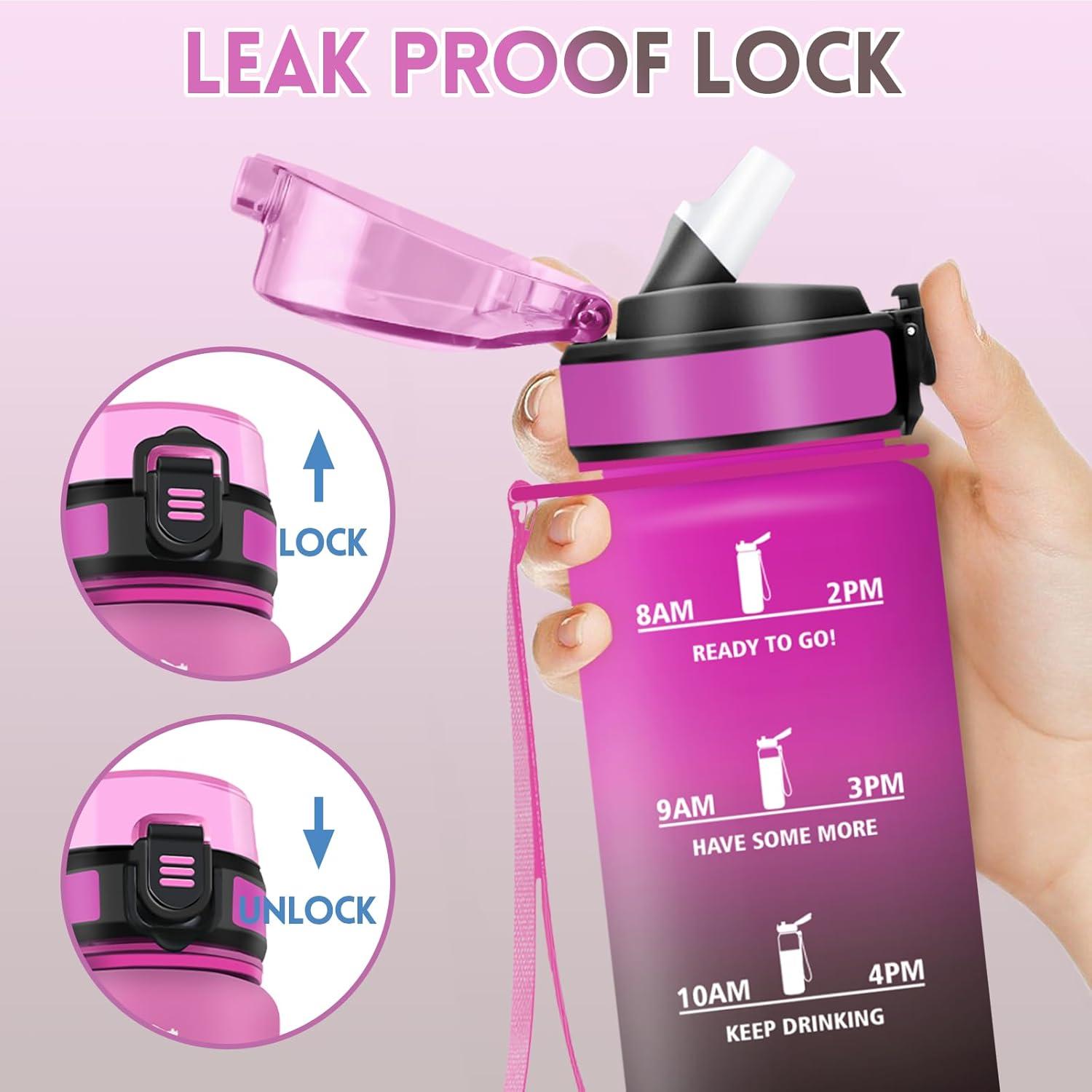 imageGourde 1000ML Gourde Paille Adulte Sans BPA Bouteille deau de Motivation avec Marqueur de Temps Bouteille Sport pour Salle de Sport Aire Libre Yoga RoseampampBleu cielPourpre Rougetrenoir1000ml