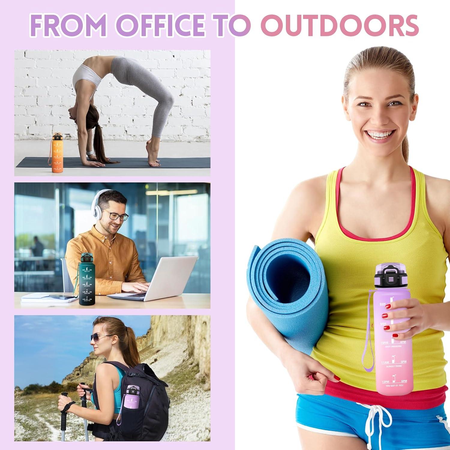 imageGourde 1000ML Gourde Paille Adulte Sans BPA Bouteille deau de Motivation avec Marqueur de Temps Bouteille Sport pour Salle de Sport Aire Libre Yoga RoseampampBleu cielViolet Clairrose Clair1000ml