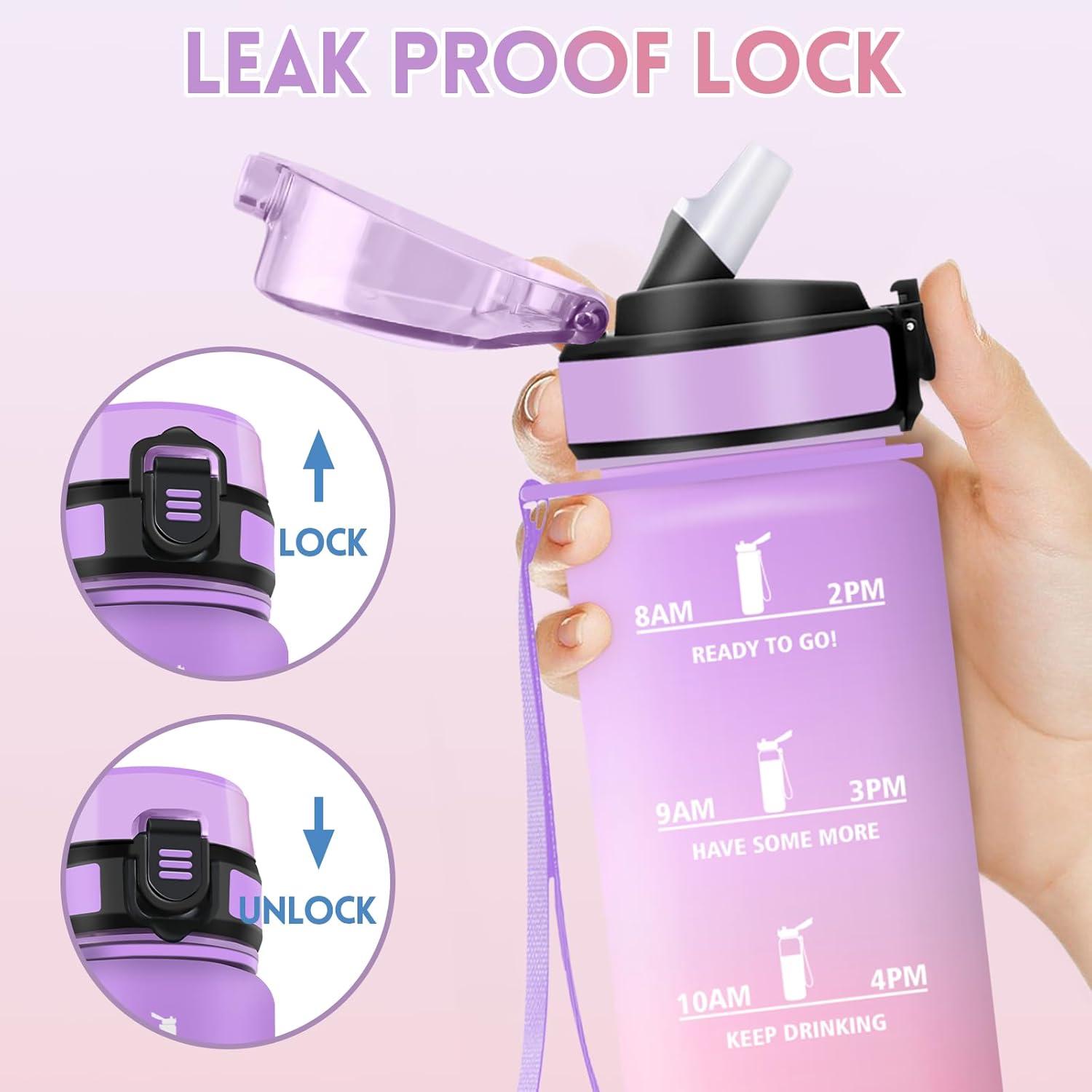 imageGourde 1000ML Gourde Paille Adulte Sans BPA Bouteille deau de Motivation avec Marqueur de Temps Bouteille Sport pour Salle de Sport Aire Libre Yoga RoseampampBleu cielViolet Clairrose Clair1000ml