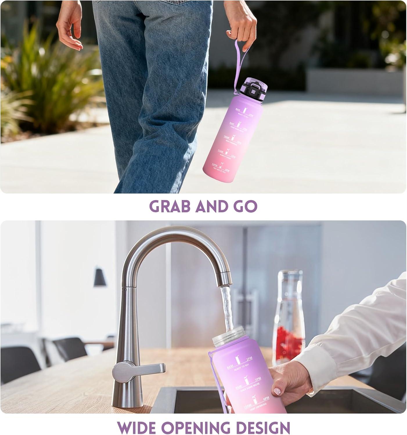 imageGourde 1000ML Gourde Paille Adulte Sans BPA Bouteille deau de Motivation avec Marqueur de Temps Bouteille Sport pour Salle de Sport Aire Libre Yoga RoseampampBleu cielViolet Clairrose Clair1500ml