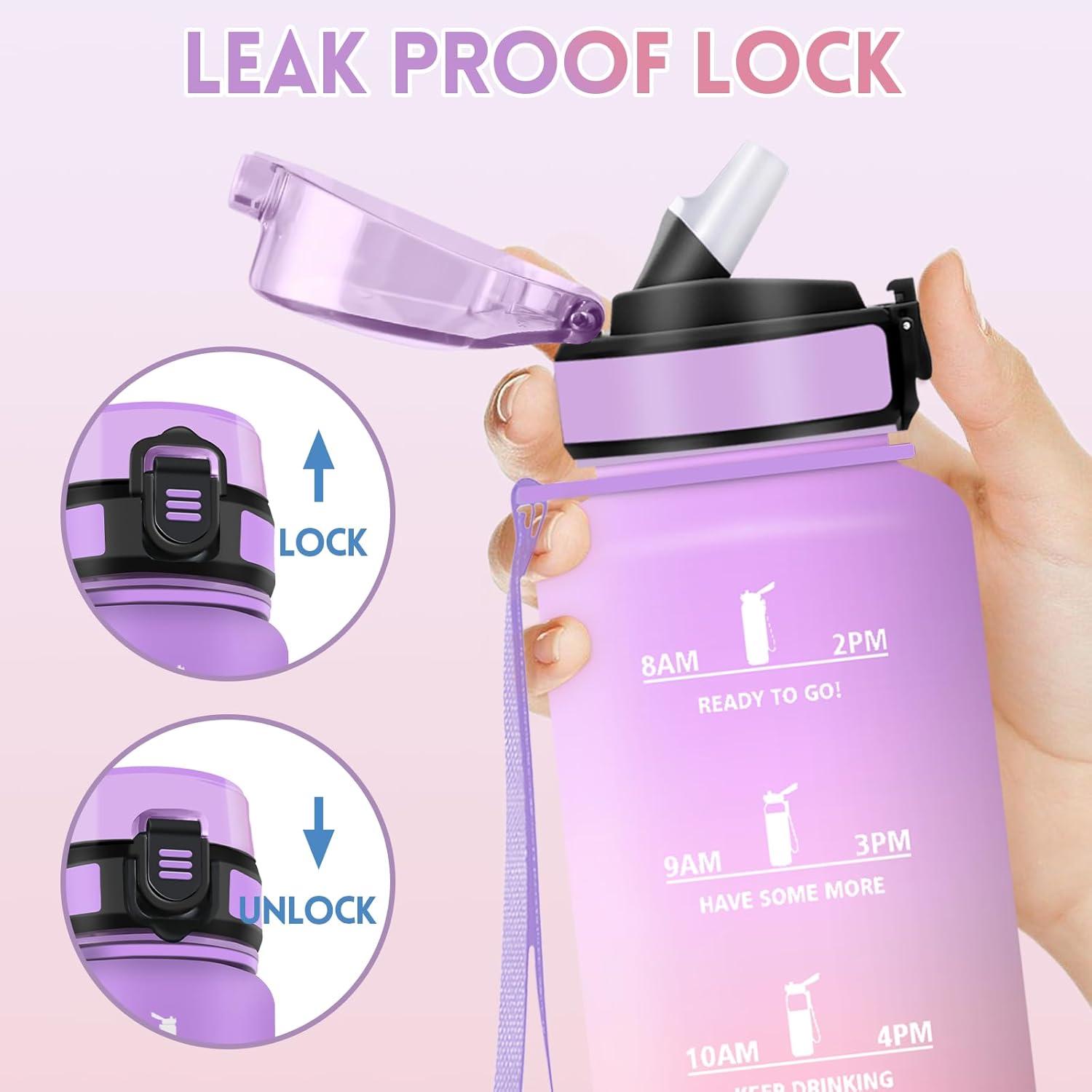 imageGourde 1000ML Gourde Paille Adulte Sans BPA Bouteille deau de Motivation avec Marqueur de Temps Bouteille Sport pour Salle de Sport Aire Libre Yoga RoseampampBleu cielViolet Clairrose Clair1500ml