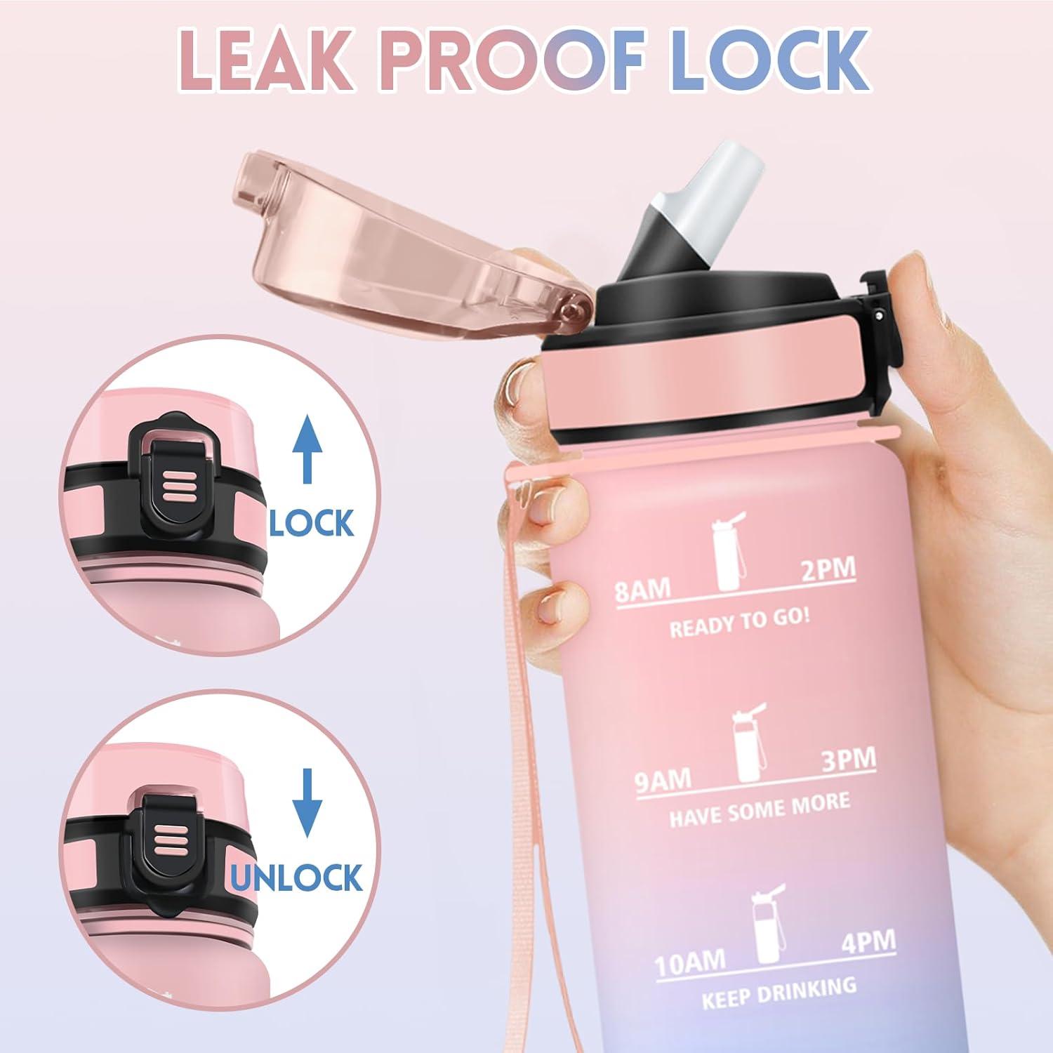 imageGourde 1000ML Gourde Paille Adulte Sans BPA Bouteille deau de Motivation avec Marqueur de Temps Bouteille Sport pour Salle de Sport Aire Libre Yoga RoseampampBleu cielRosebleu Ciel1000ml