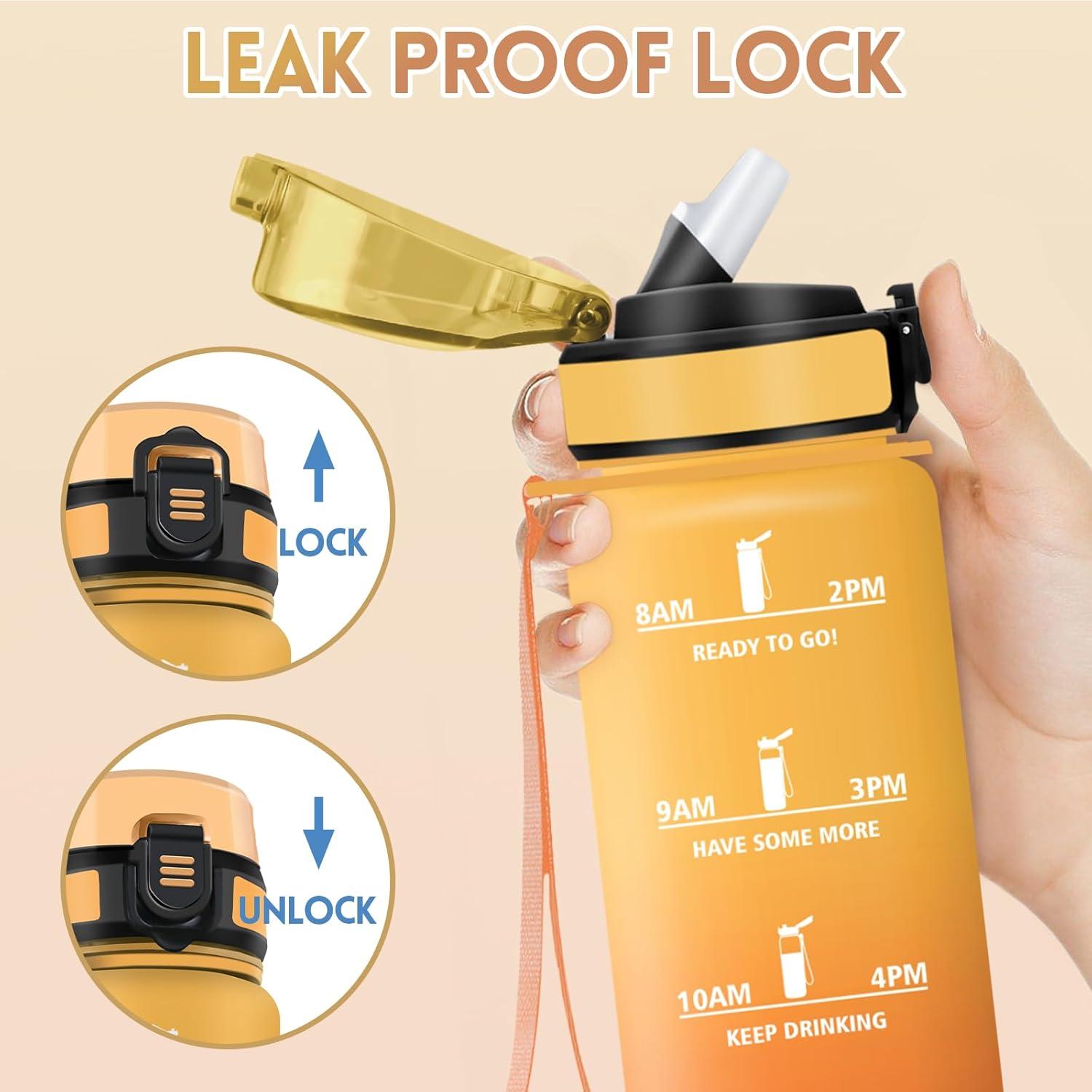 imageGourde 1000ML Gourde Paille Adulte Sans BPA Bouteille deau de Motivation avec Marqueur de Temps Bouteille Sport pour Salle de Sport Aire Libre Yoga RoseampampBleu cielJauneorange1000ml