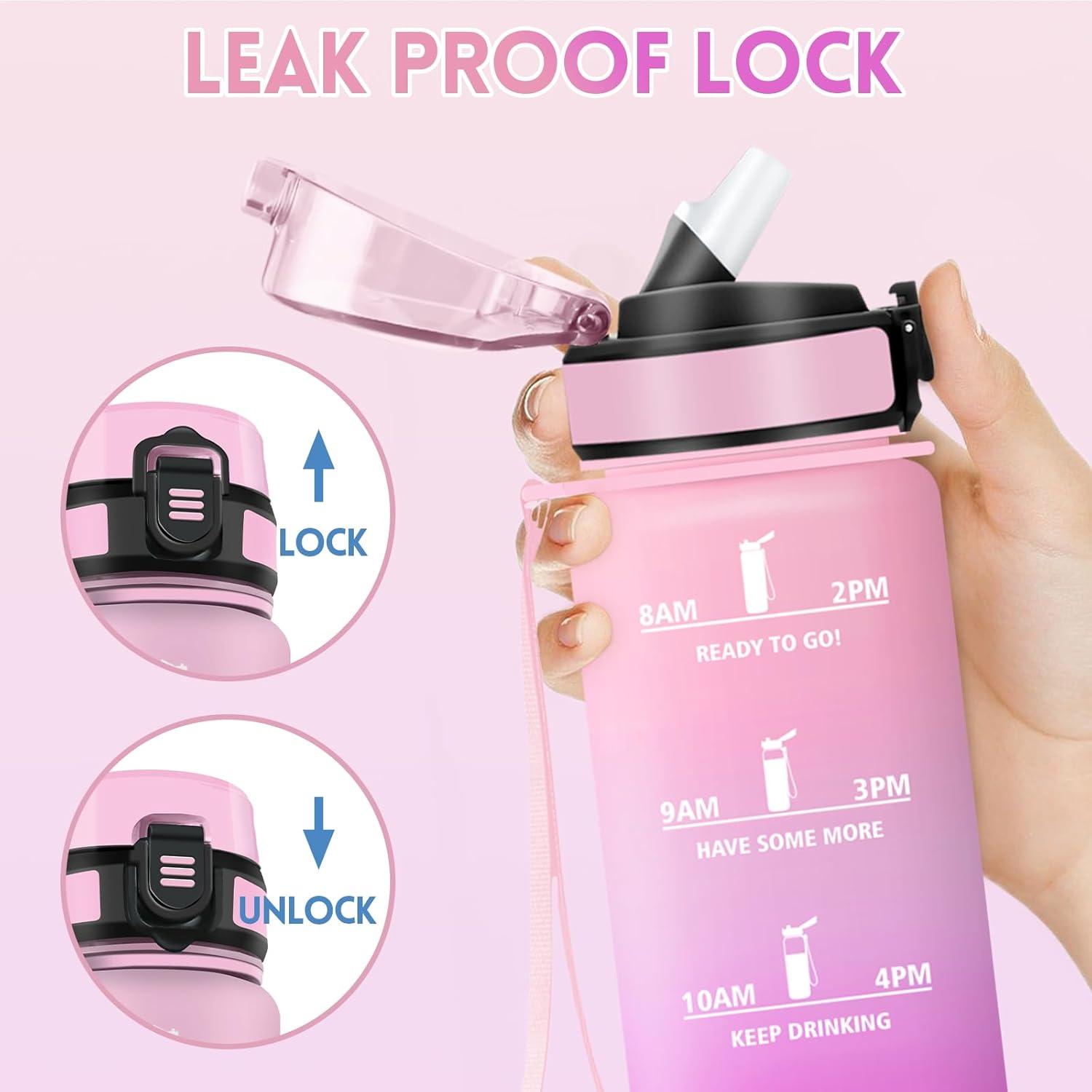 imageGourde 1000ML Gourde Paille Adulte Sans BPA Bouteille deau de Motivation avec Marqueur de Temps Bouteille Sport pour Salle de Sport Aire Libre Yoga RoseampampBleu cielRose Clairros1000ml