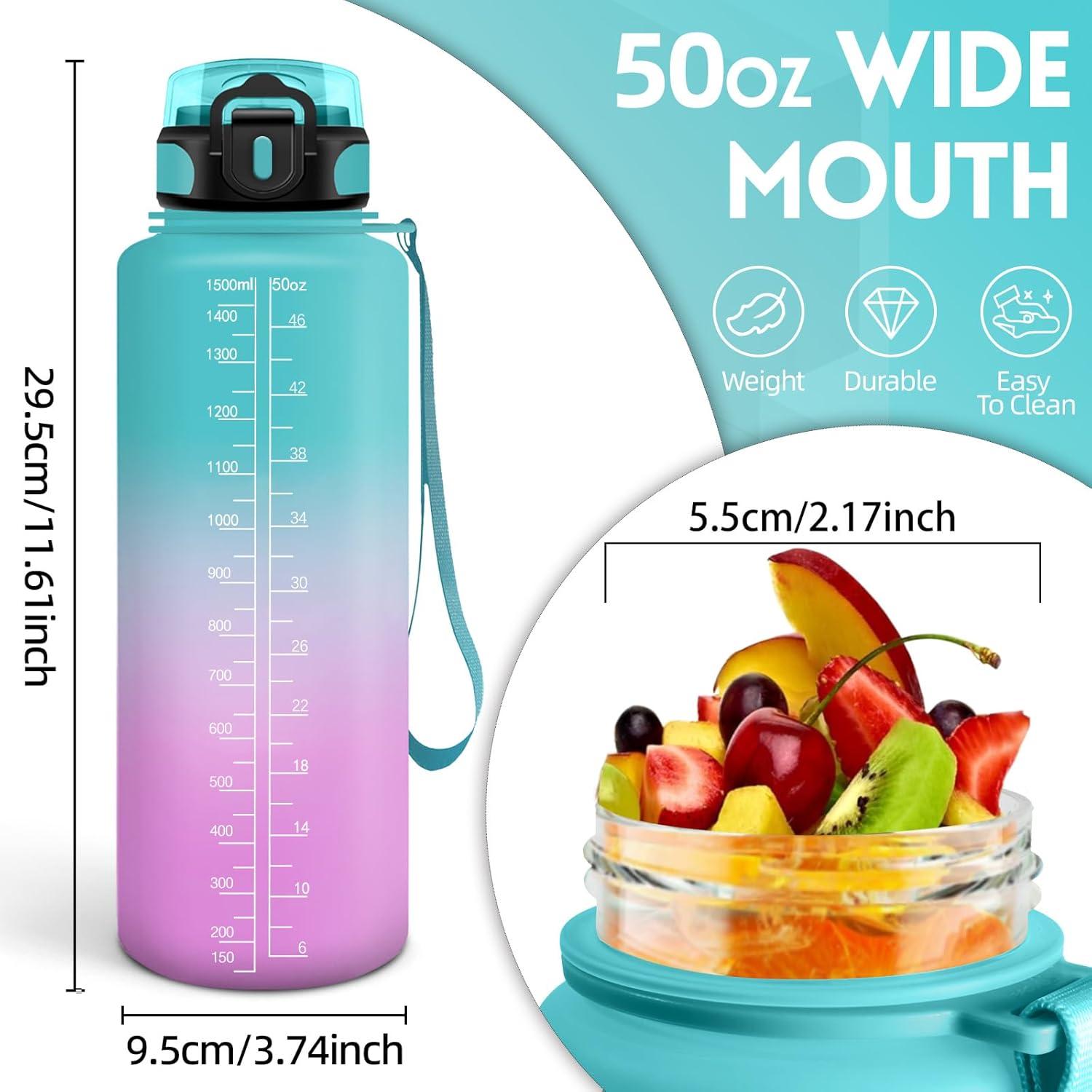 imageGourde 1500ML Sans BPA Gourde sport Conception de Verrouillage AntiFuite Bouteille Avec Horodatage Bouteille Eau pour cole Yoga En cours dexcution Escalader Des Montagnes VertPoudreVertpoudre1500ml