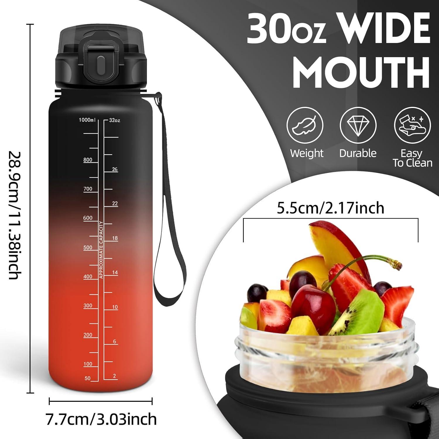 imageGourde 1500ML Sans BPA Gourde sport Conception de Verrouillage AntiFuite Bouteille Avec Horodatage Bouteille Eau pour cole Yoga En cours dexcution Escalader Des Montagnes VertPoudreNoirrouge1000ml