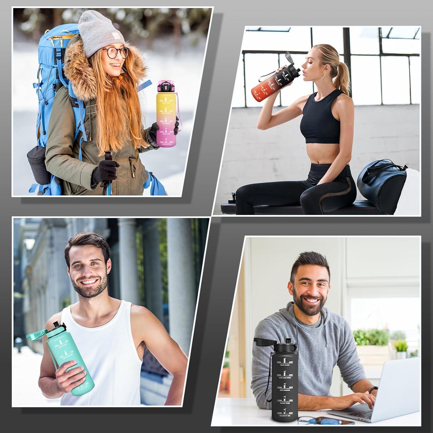 imageGourde 1500ML Sans BPA Gourde sport Conception de Verrouillage AntiFuite Bouteille Avec Horodatage Bouteille Eau pour cole Yoga En cours dexcution Escalader Des Montagnes VertPoudreNoirrouge1000ml