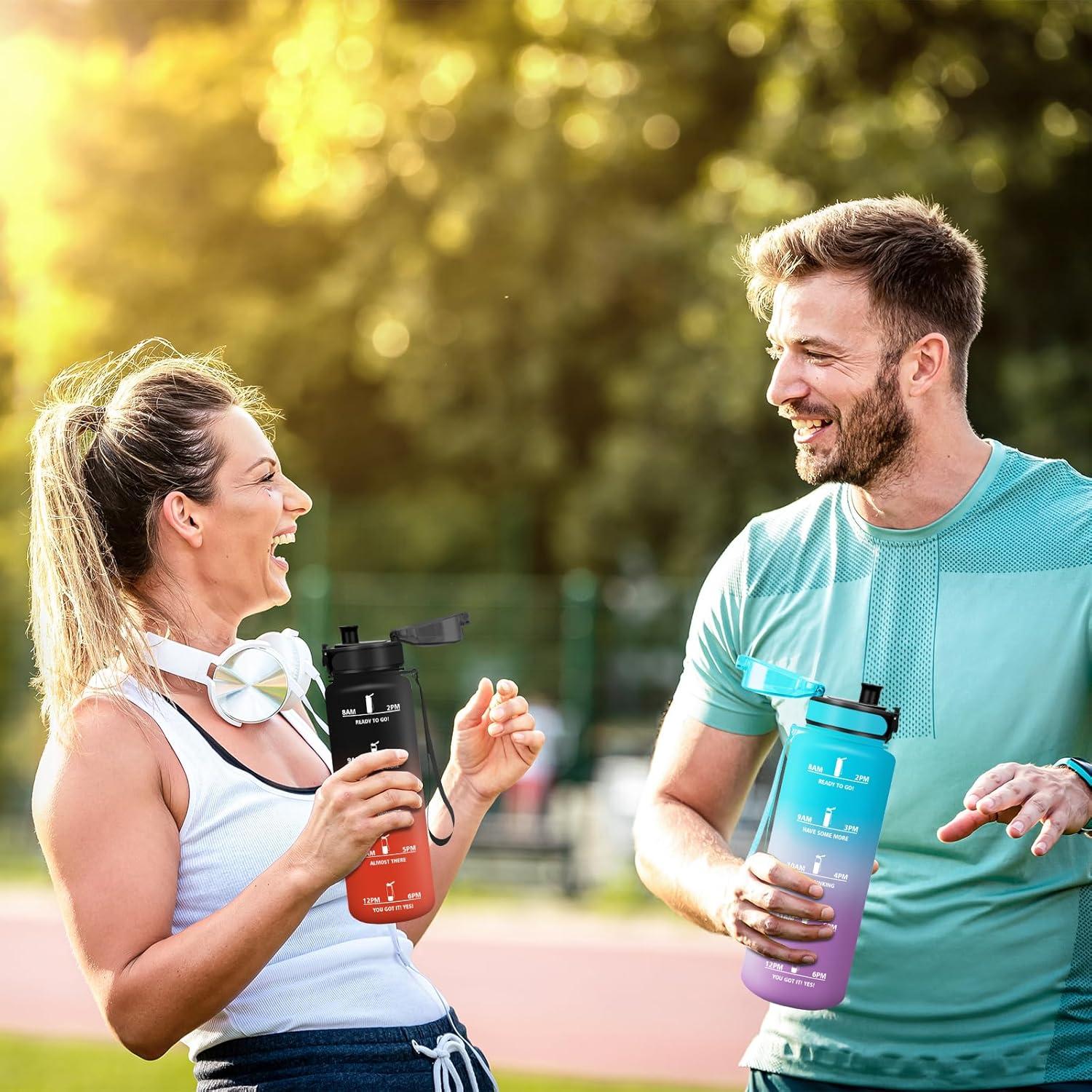 imageGourde 1500ML Sans BPA Gourde sport Conception de Verrouillage AntiFuite Bouteille Avec Horodatage Bouteille Eau pour cole Yoga En cours dexcution Escalader Des Montagnes VertPoudreBleuviolet1500ml