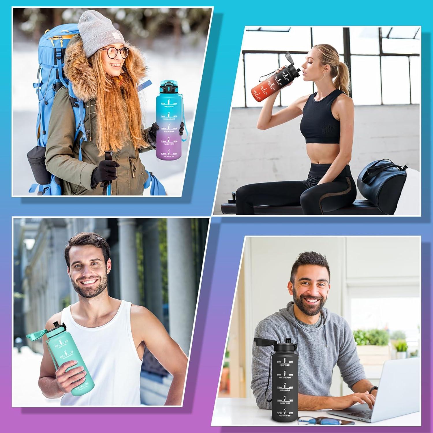 imageGourde 1500ML Sans BPA Gourde sport Conception de Verrouillage AntiFuite Bouteille Avec Horodatage Bouteille Eau pour cole Yoga En cours dexcution Escalader Des Montagnes VertPoudreBleuviolet1500ml
