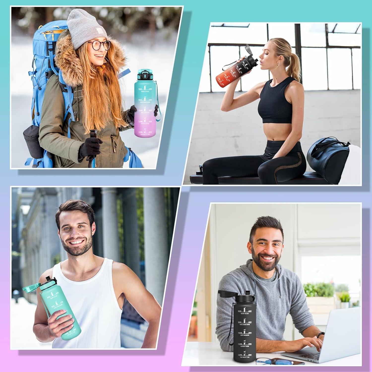 imageGourde 1500ML Sans BPA Gourde sport Conception de Verrouillage AntiFuite Bouteille Avec Horodatage Bouteille Eau pour cole Yoga En cours dexcution Escalader Des Montagnes VertPoudreVertpoudre1500ml