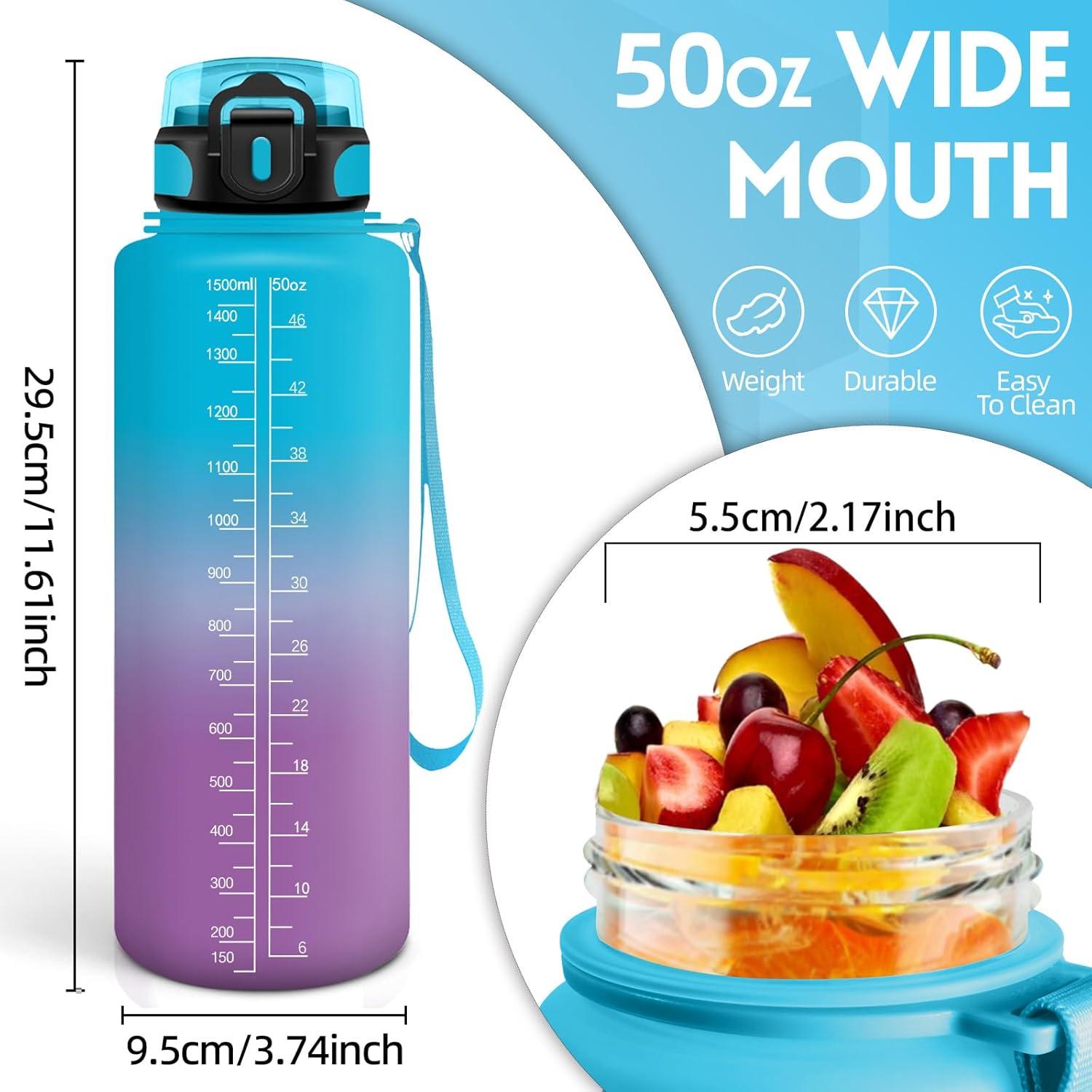 imageGourde 1500ML Sans BPA Gourde sport Conception de Verrouillage AntiFuite Bouteille Avec Horodatage Bouteille Eau pour cole Yoga En cours dexcution Escalader Des Montagnes VertPoudreBleuviolet1500ml