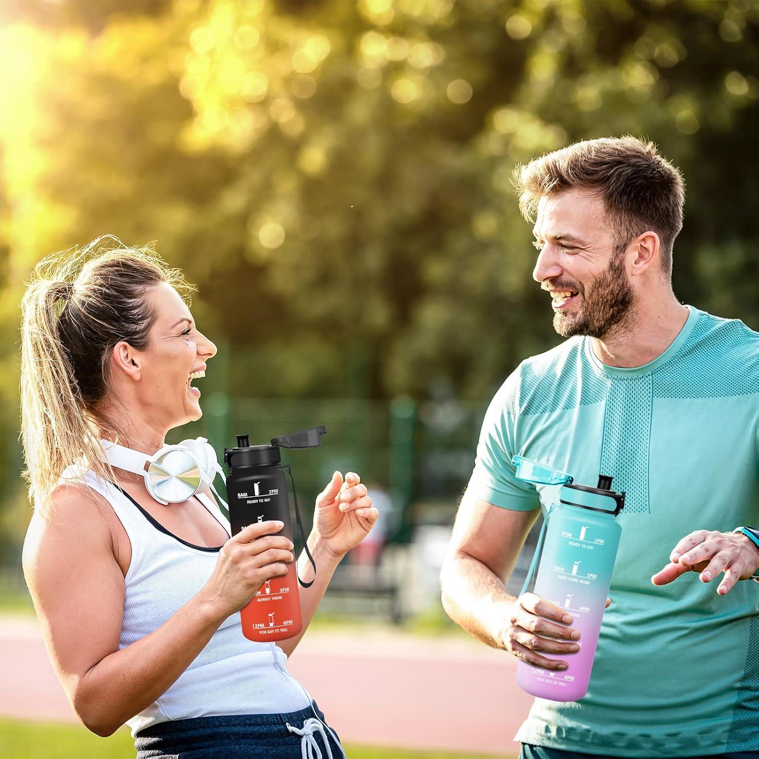imageGourde 1500ML Sans BPA Gourde sport Conception de Verrouillage AntiFuite Bouteille Avec Horodatage Bouteille Eau pour cole Yoga En cours dexcution Escalader Des Montagnes VertPoudreNoirrouge1000ml