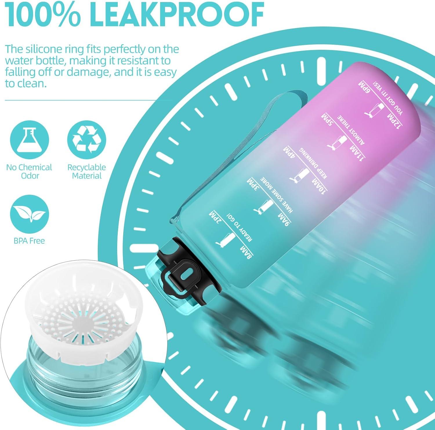 imageGourde 1500ML Sans BPA Gourde sport Conception de Verrouillage AntiFuite Bouteille Avec Horodatage Bouteille Eau pour cole Yoga En cours dexcution Escalader Des Montagnes VertPoudreVertpoudre1500ml