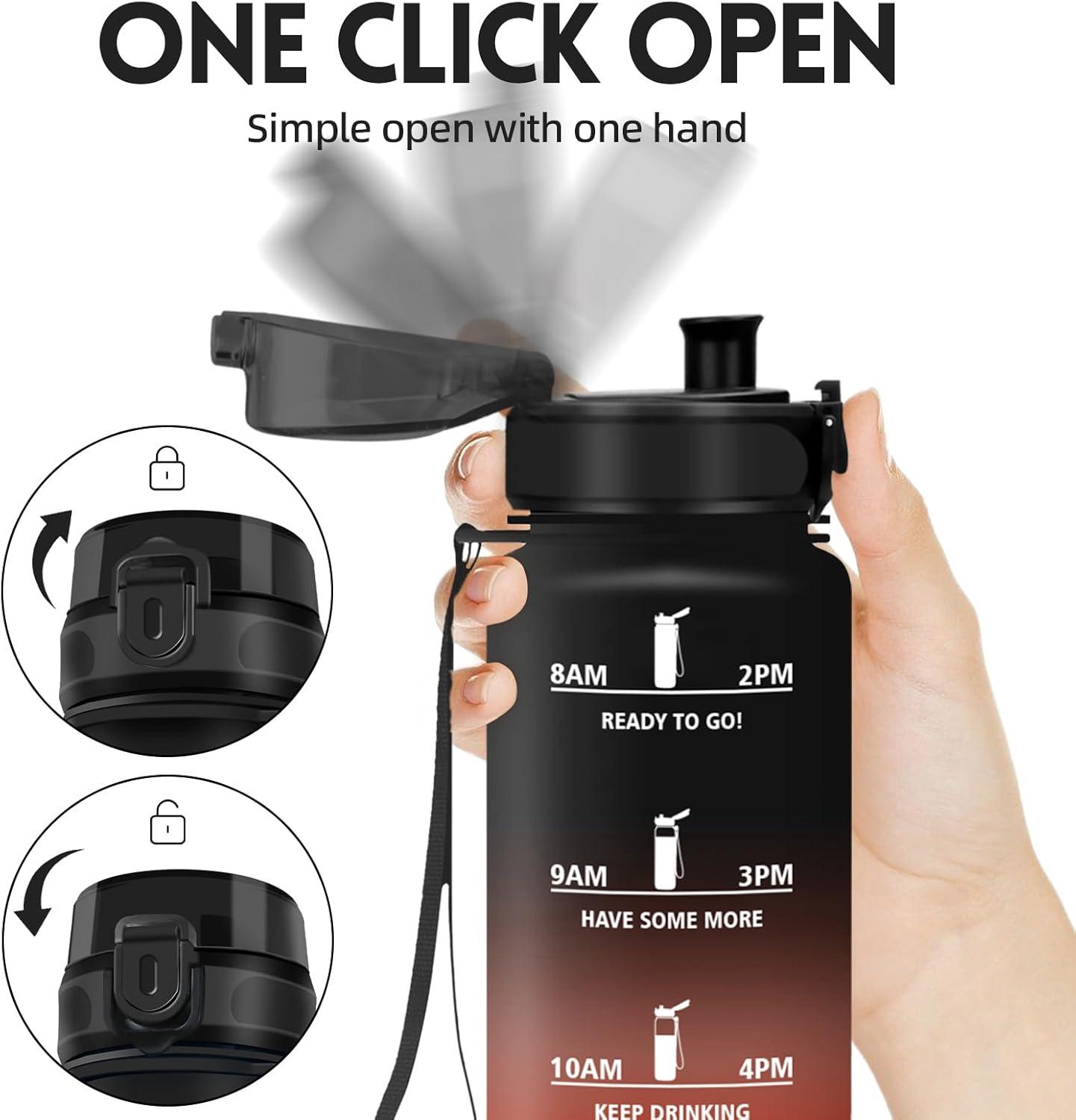 imageGourde 1500ML Sans BPA Gourde sport Conception de Verrouillage AntiFuite Bouteille Avec Horodatage Bouteille Eau pour cole Yoga En cours dexcution Escalader Des Montagnes VertPoudreNoirrouge1000ml