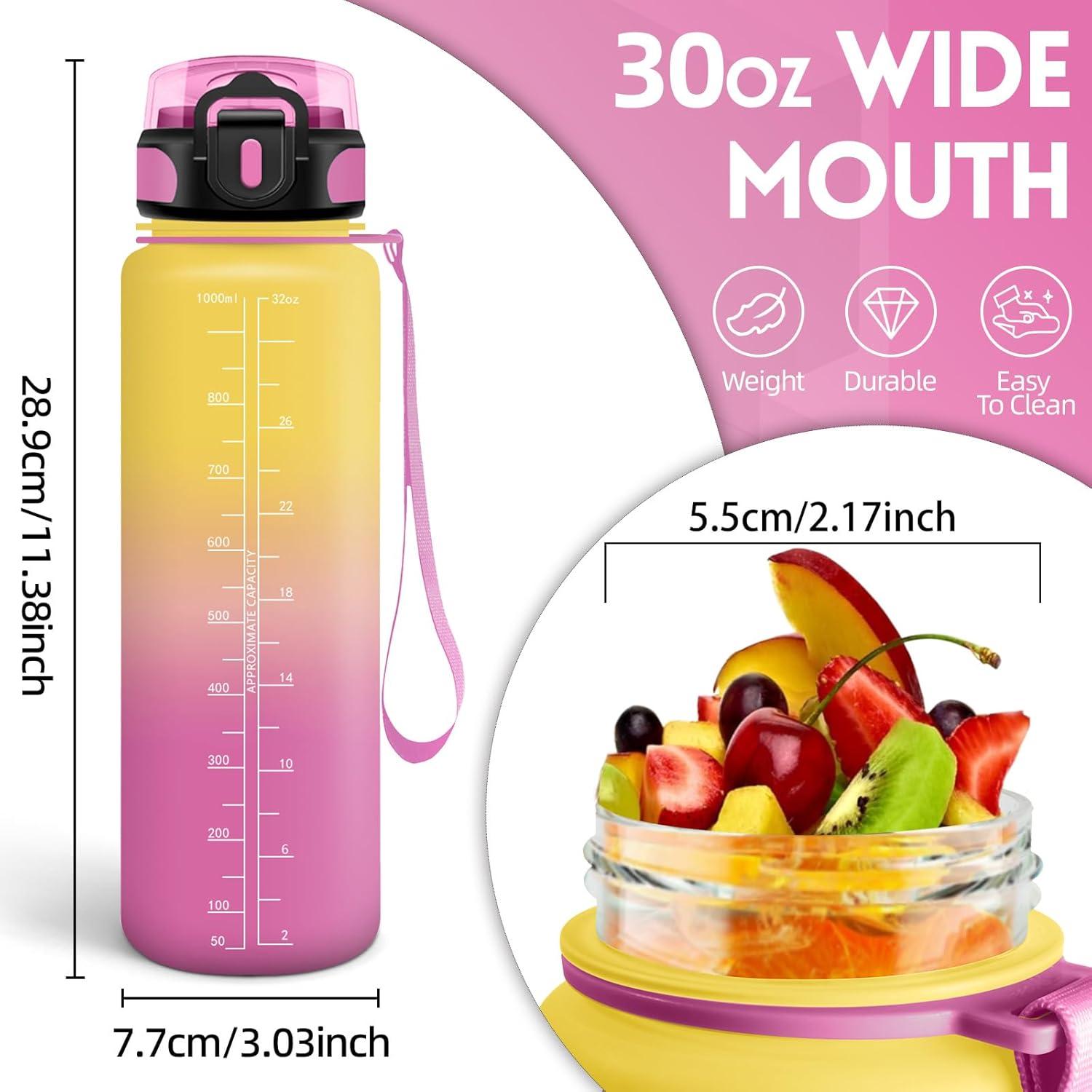 imageGourde 1500ML Sans BPA Gourde sport Conception de Verrouillage AntiFuite Bouteille Avec Horodatage Bouteille Eau pour cole Yoga En cours dexcution Escalader Des Montagnes VertPoudreJaunerose1000ml