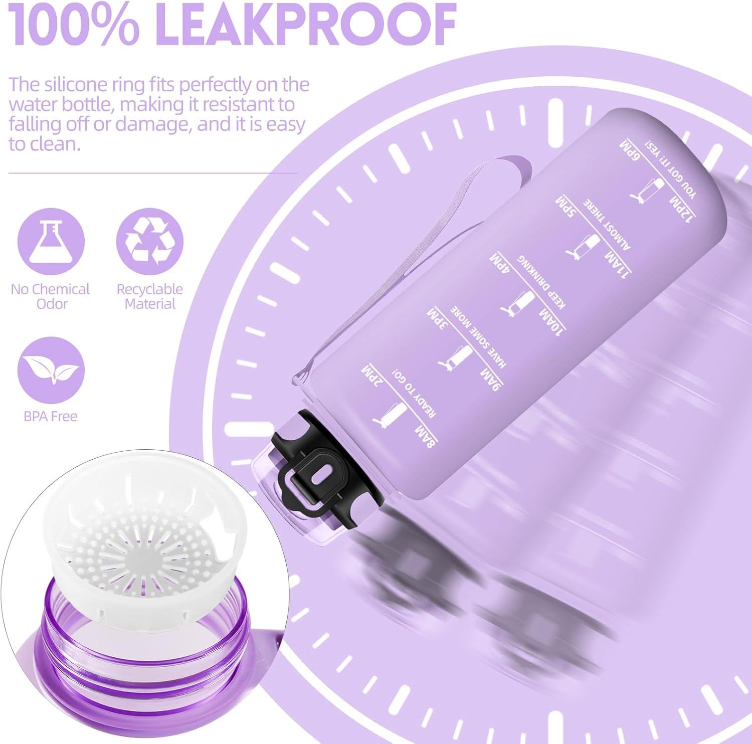imageGourde 1500ML Sans BPA Gourde sport Conception de Verrouillage AntiFuite Bouteille Avec Horodatage Bouteille Eau pour cole Yoga En cours dexcution Escalader Des Montagnes VertPoudreVioletclair1500ml