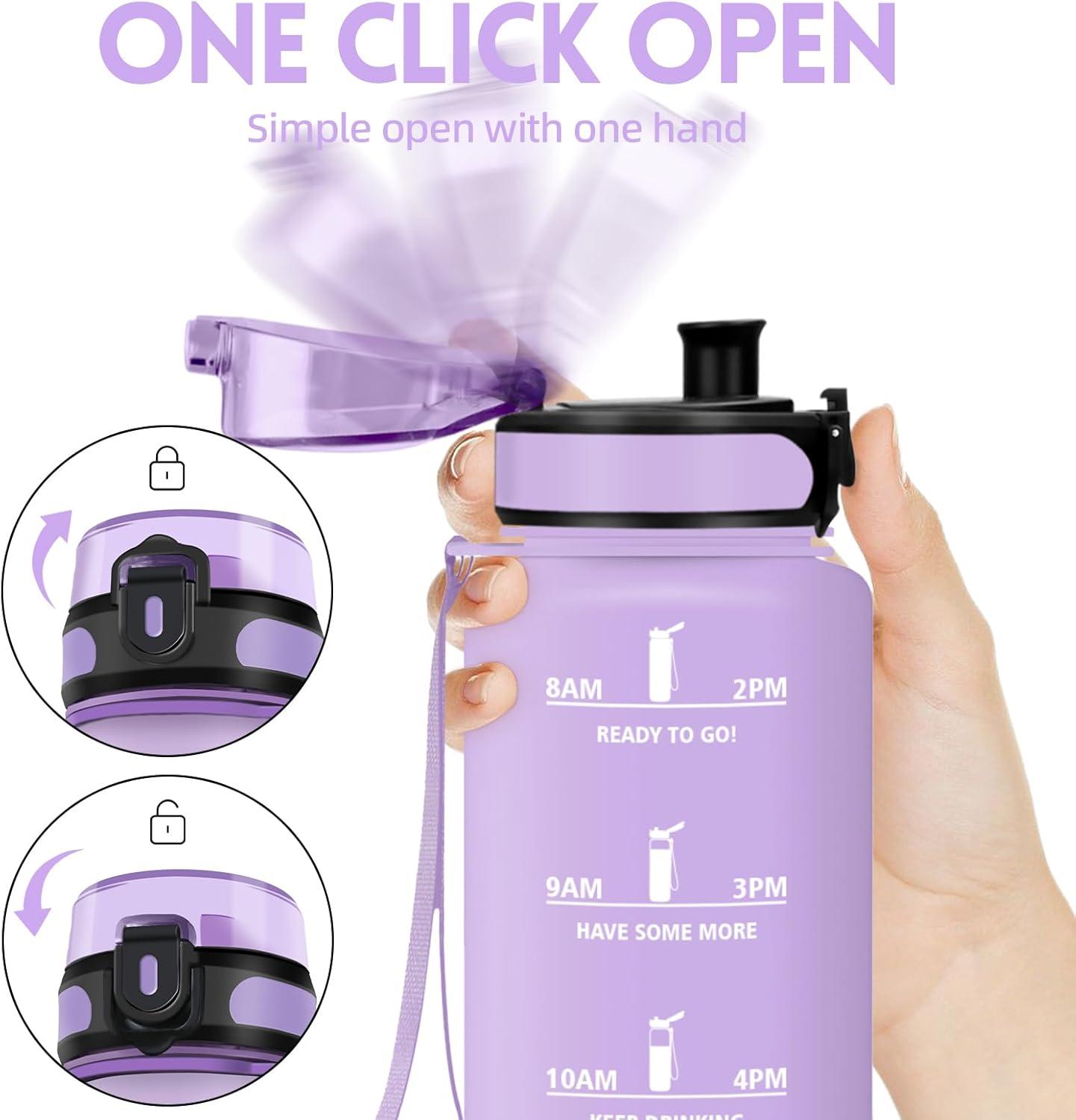 imageGourde 1500ML Sans BPA Gourde sport Conception de Verrouillage AntiFuite Bouteille Avec Horodatage Bouteille Eau pour cole Yoga En cours dexcution Escalader Des Montagnes VertPoudreVioletclair1500ml
