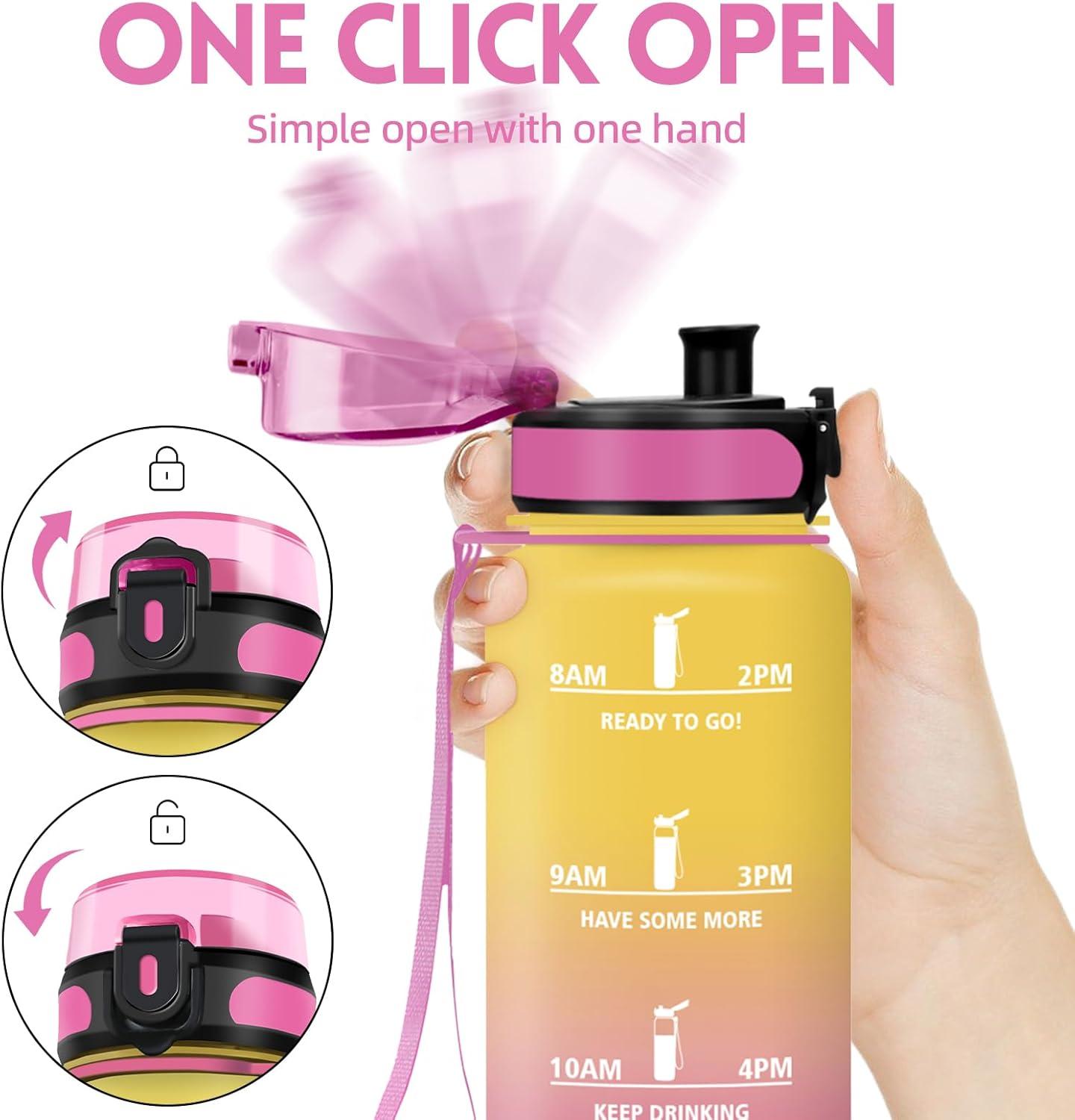 imageGourde 1500ML Sans BPA Gourde sport Conception de Verrouillage AntiFuite Bouteille Avec Horodatage Bouteille Eau pour cole Yoga En cours dexcution Escalader Des Montagnes VertPoudreJaunerose1000ml