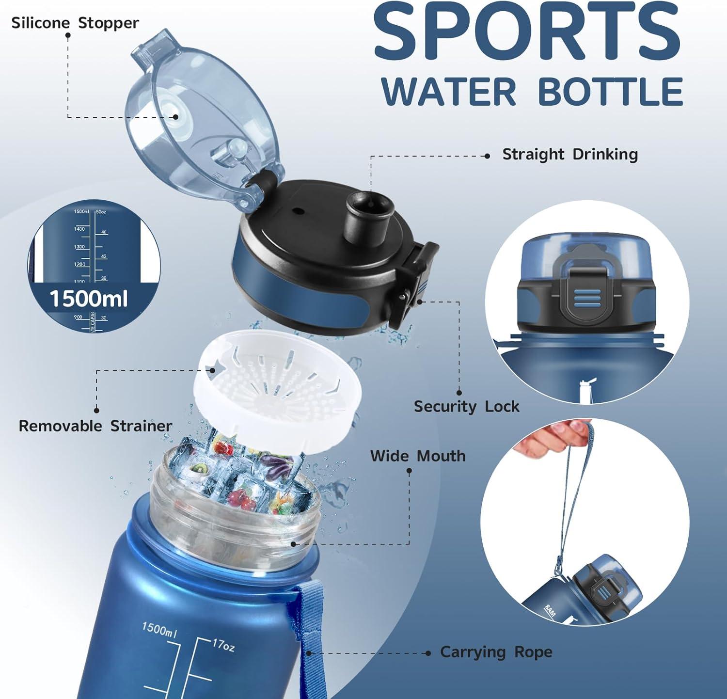 imageGourde 15L Sport Filtrante AntiFuite Motivation avec Slogan Camping et Randonne Facile Nettoyer Fitness Extrieur Running JauneRoseBleu Marine