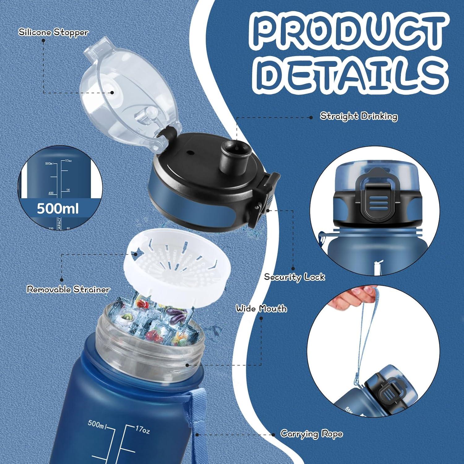 imageGourde 15L Sport Filtrante AntiFuite Motivation avec Slogan Camping et Randonne Facile Nettoyer Fitness Extrieur Running JauneRoseBleu Marine