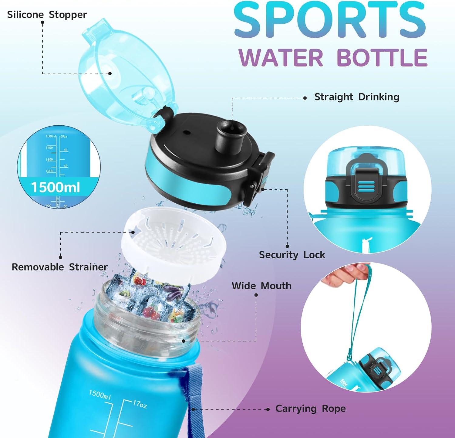 imageGourde 15L Sport Filtrante AntiFuite Motivation avec Slogan Camping et Randonne Facile Nettoyer Fitness Extrieur Running JauneRoseBleuviolet
