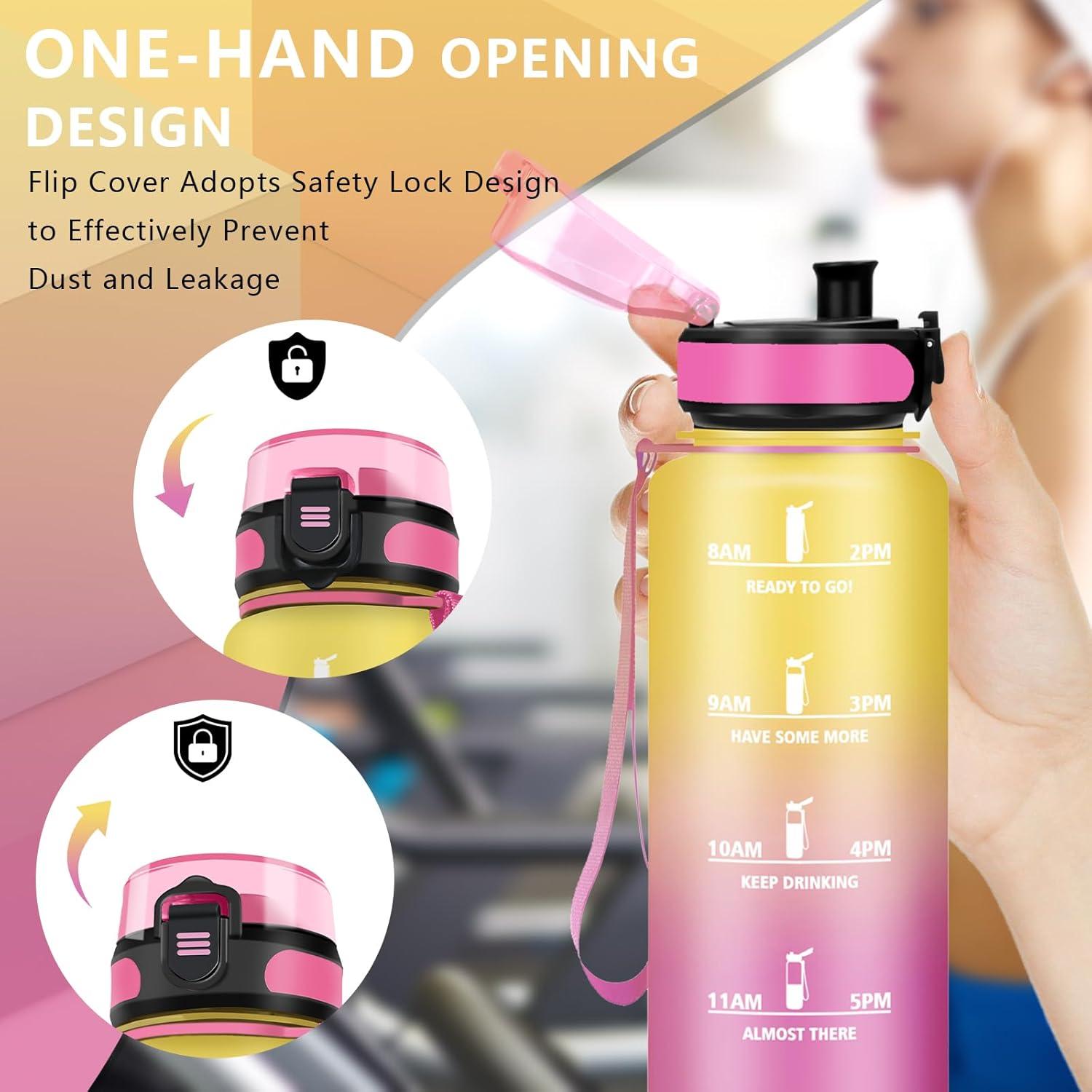 imageGourde 15L Sport Filtrante AntiFuite Motivation avec Slogan Camping et Randonne Facile Nettoyer Fitness Extrieur Running JauneRoseJaunerose