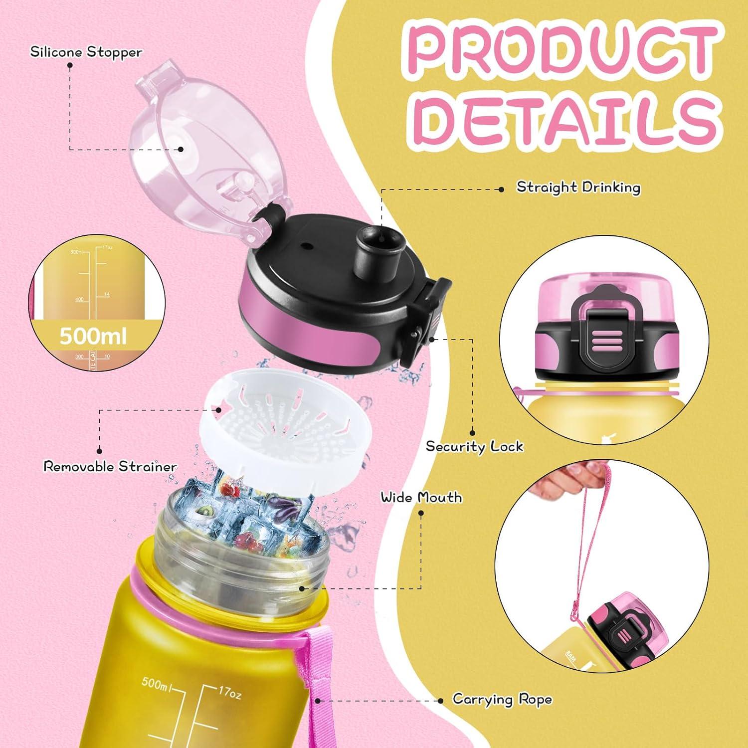 imageGourde 15L Sport Filtrante AntiFuite Motivation avec Slogan Camping et Randonne Facile Nettoyer Fitness Extrieur Running JauneRoseJaunerose