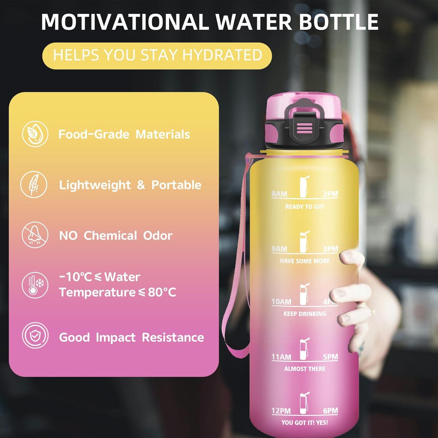 imageGourde 15L Sport Filtrante AntiFuite Motivation avec Slogan Camping et Randonne Facile Nettoyer Fitness Extrieur Running JauneRoseJaunerose