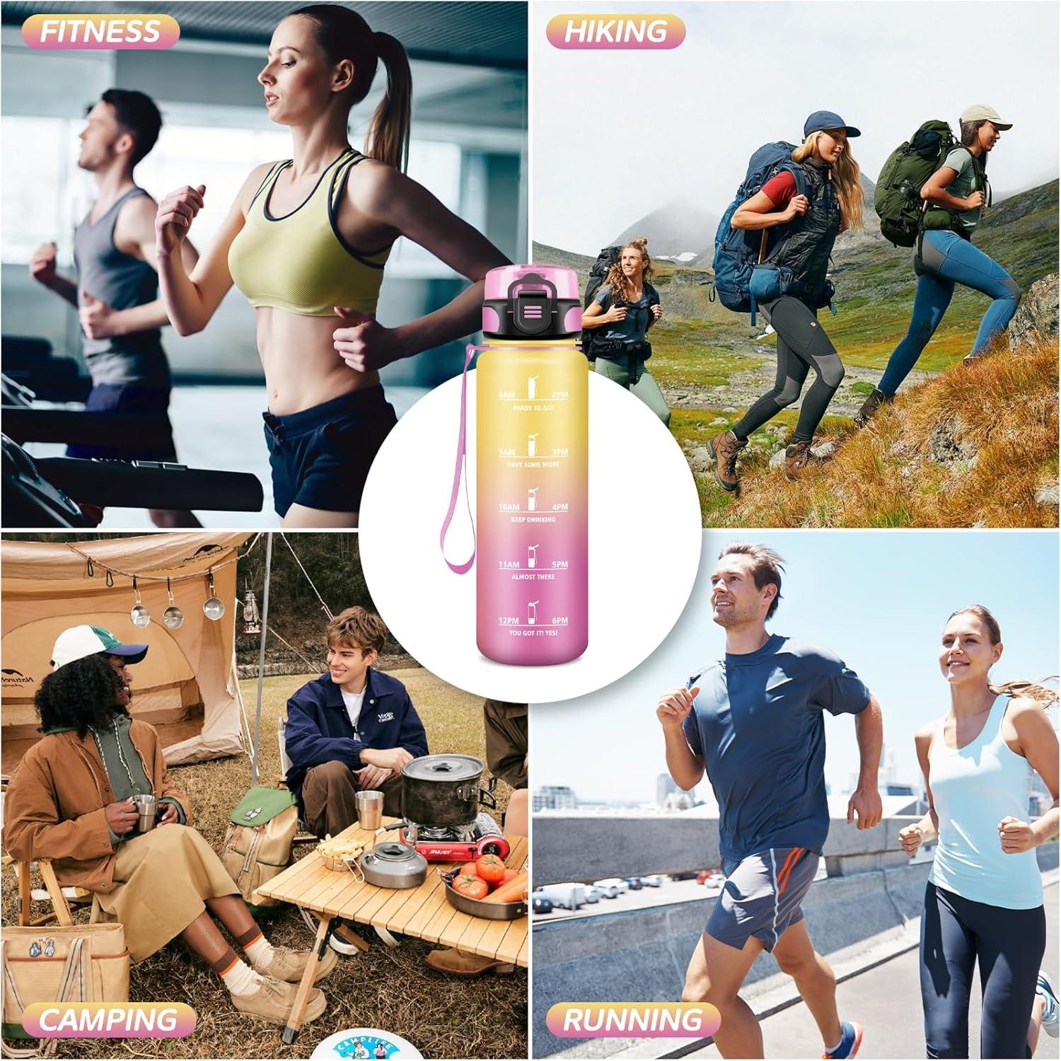 imageGourde 15L Sport Filtrante AntiFuite Motivation avec Slogan Camping et Randonne Facile Nettoyer Fitness Extrieur Running JauneRoseJaunerose