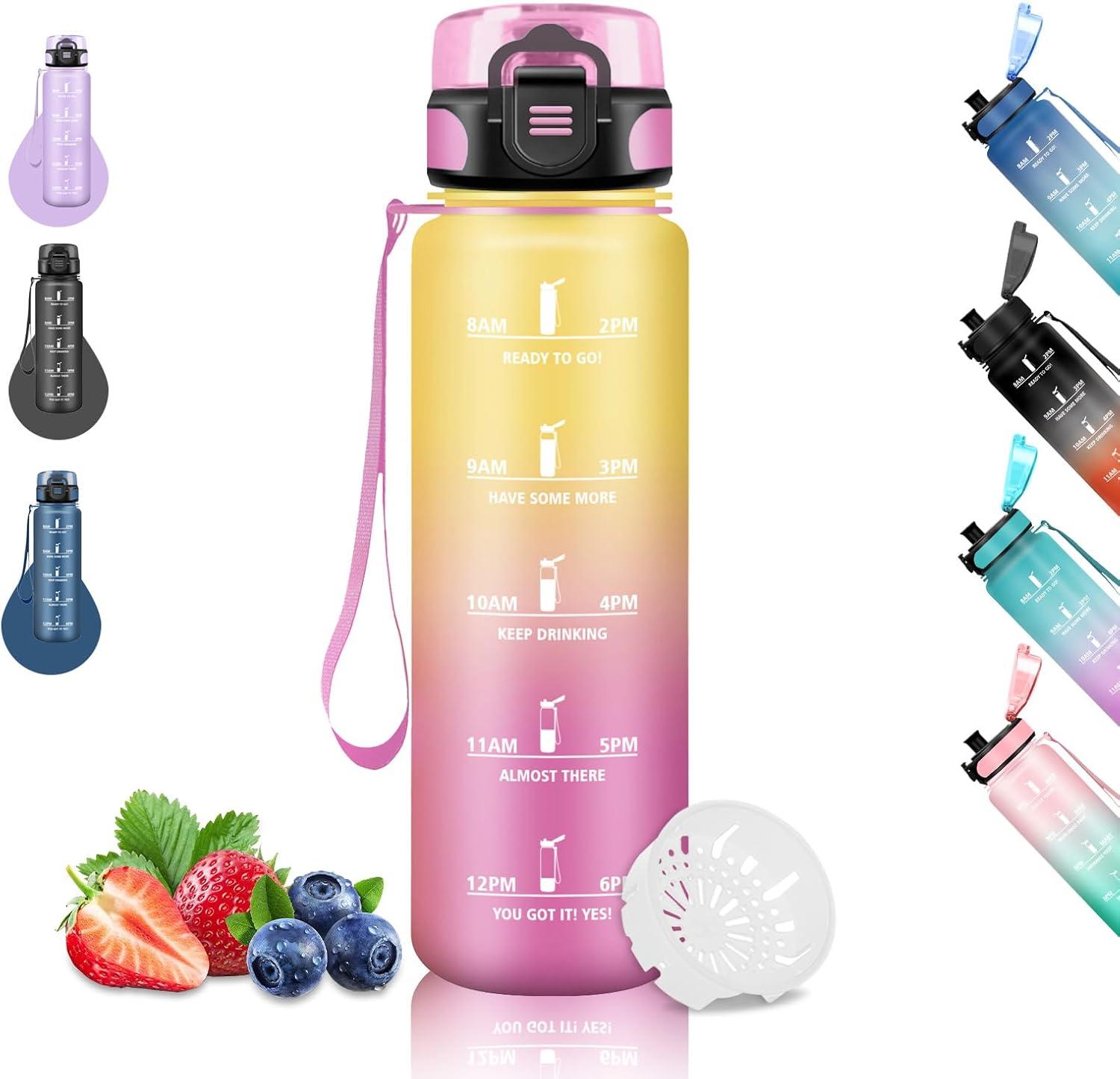 imageGourde 15L Sport Filtrante AntiFuite Motivation avec Slogan Camping et Randonne Facile Nettoyer Fitness Extrieur Running JauneRoseJaunerose